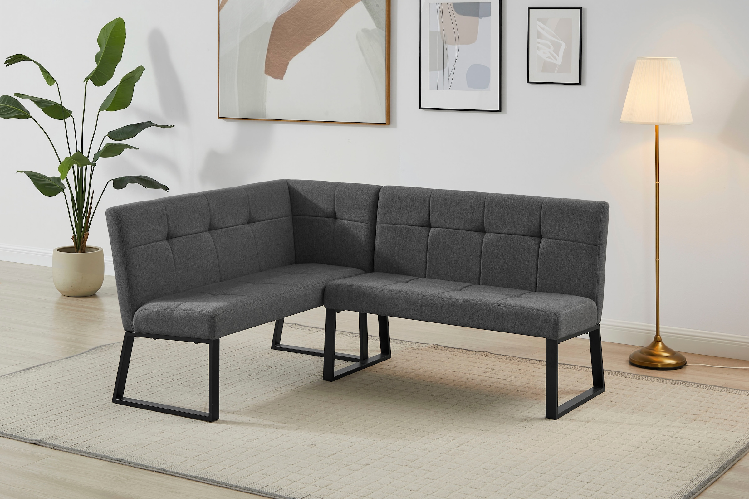 OTTO home Eckbank »Geranie, Sitz -und Rücken gepolstert, Knopfheftung« zwei Bezugsstoffe, zwei Stofffarben, pulverbeschichtetes Metallgestell