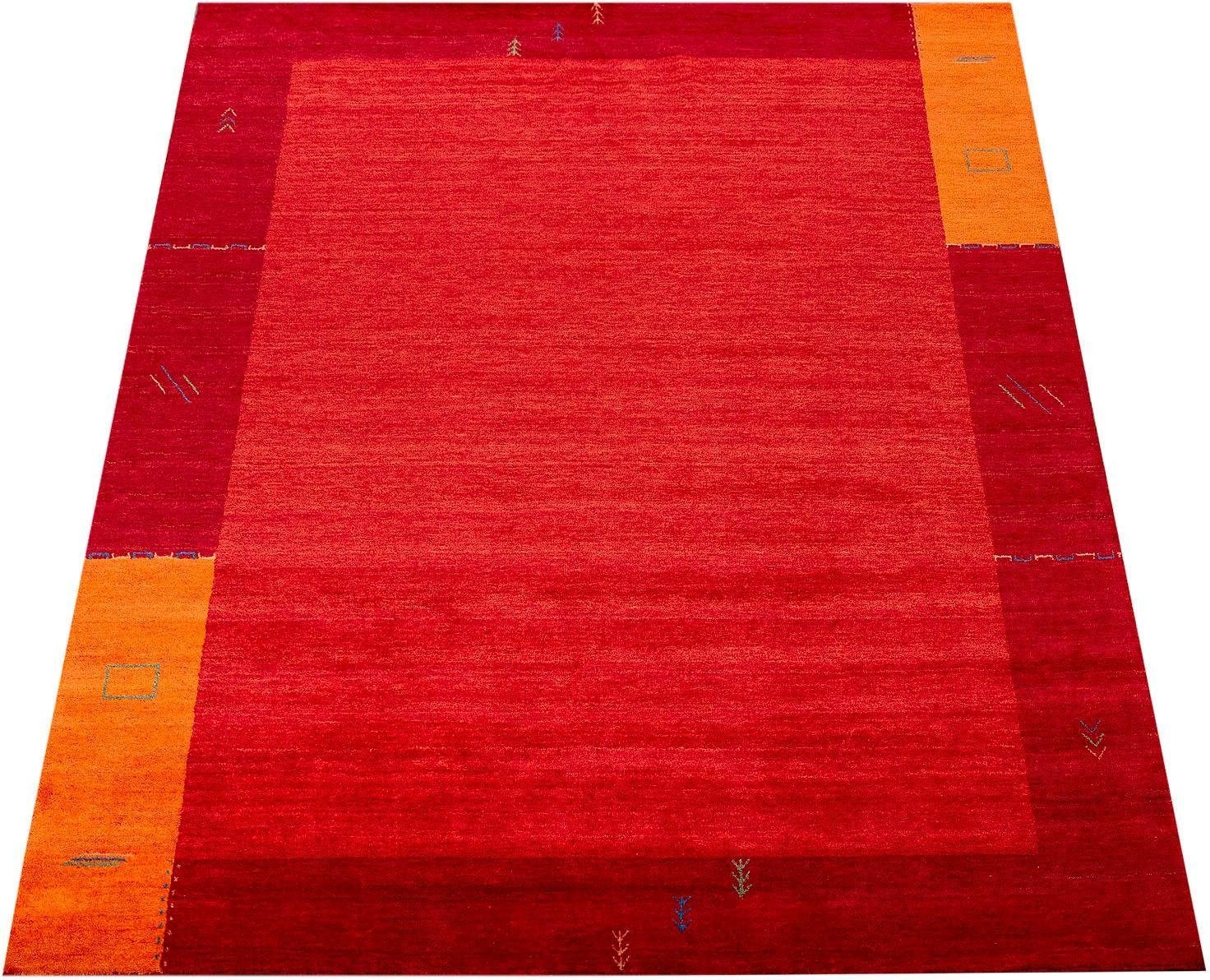 Paco Home Wollteppich »Gabbeh 309« rechteckig 14 mm Höhe Kurzflor, handgewebt, reine Wolle, Gabbeh-Stil, mit Bordüre