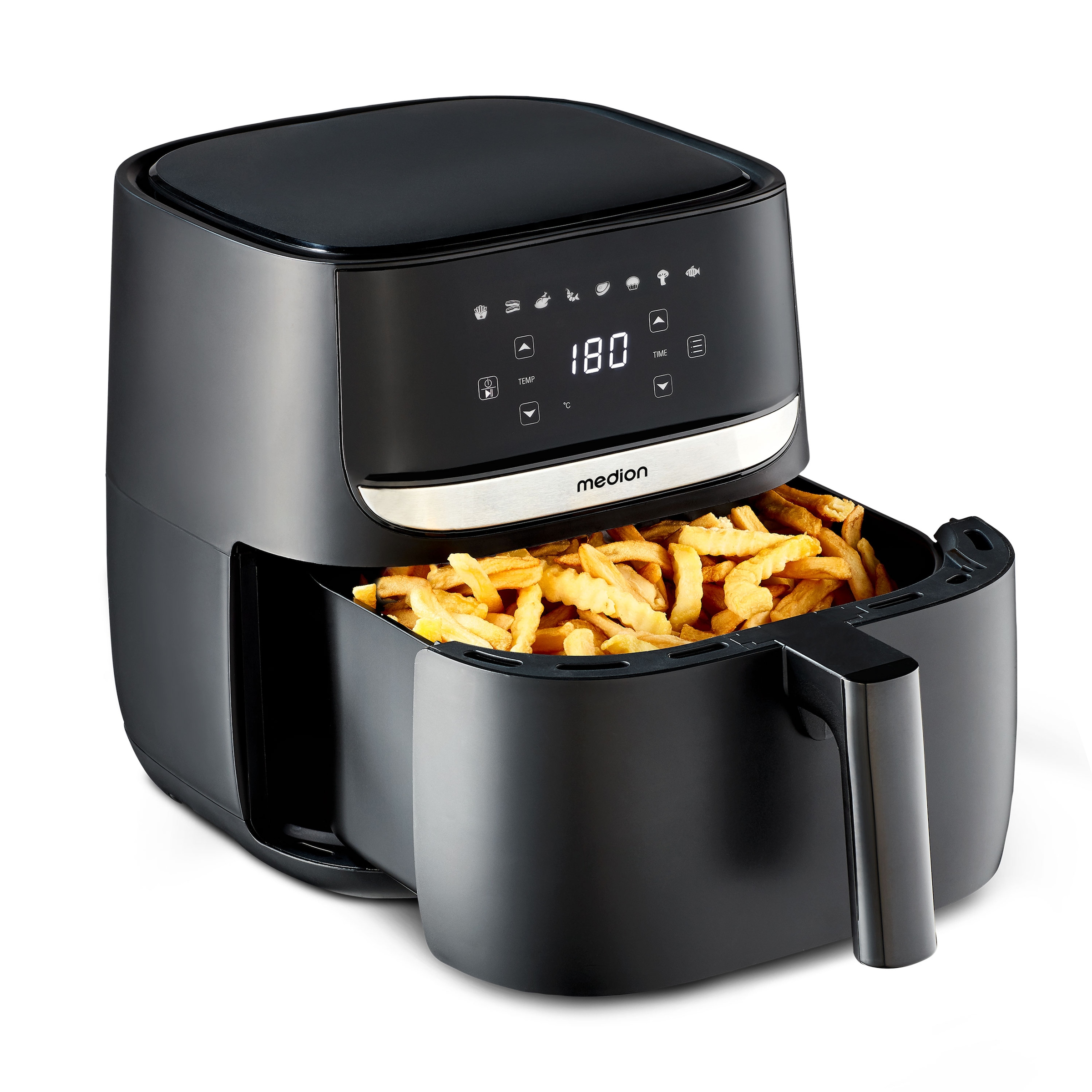 Medion® Heißluftfritteuse »E50 XL (MD 10532), 5,7 L Korbvolumen, 8 Automatikprogramme, Timer«, 1700 W, Temperatur bis 200 °C, ölfreies Frittieren, digitales Bedienfeld