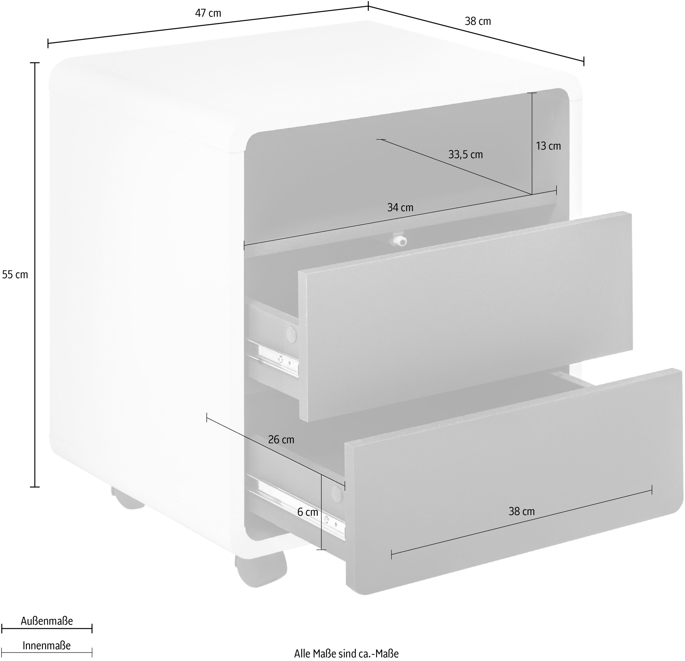 MCA furniture Rollcontainer »Tadeo«, weiß matt, Absetzungen in Grau Matt