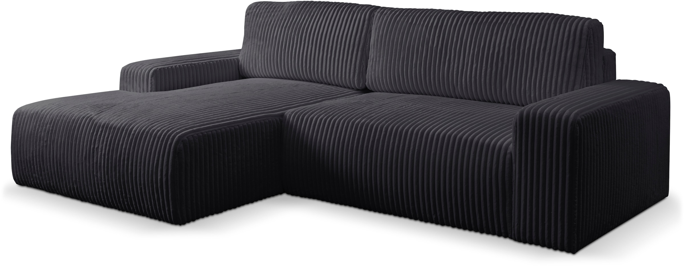 WERK2 Ecksofa »Rotterdam-L, kuschelweicher Cord oder Breitcord, L-Form, Breite 267 cm«, Design Ecksofa mit Schlaffunktion & Bettkasten, Breitcord, Schwarz