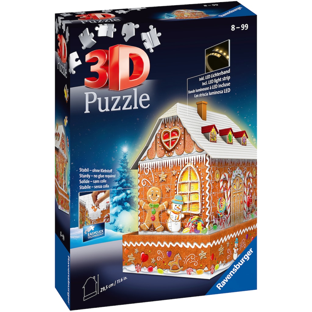 Ravensburger 3D-Puzzle »Lebkuchenhaus bei Nacht«, inkl. LED-Lichterband; Made in Europe, FSC® - schützt Wald - weltweit