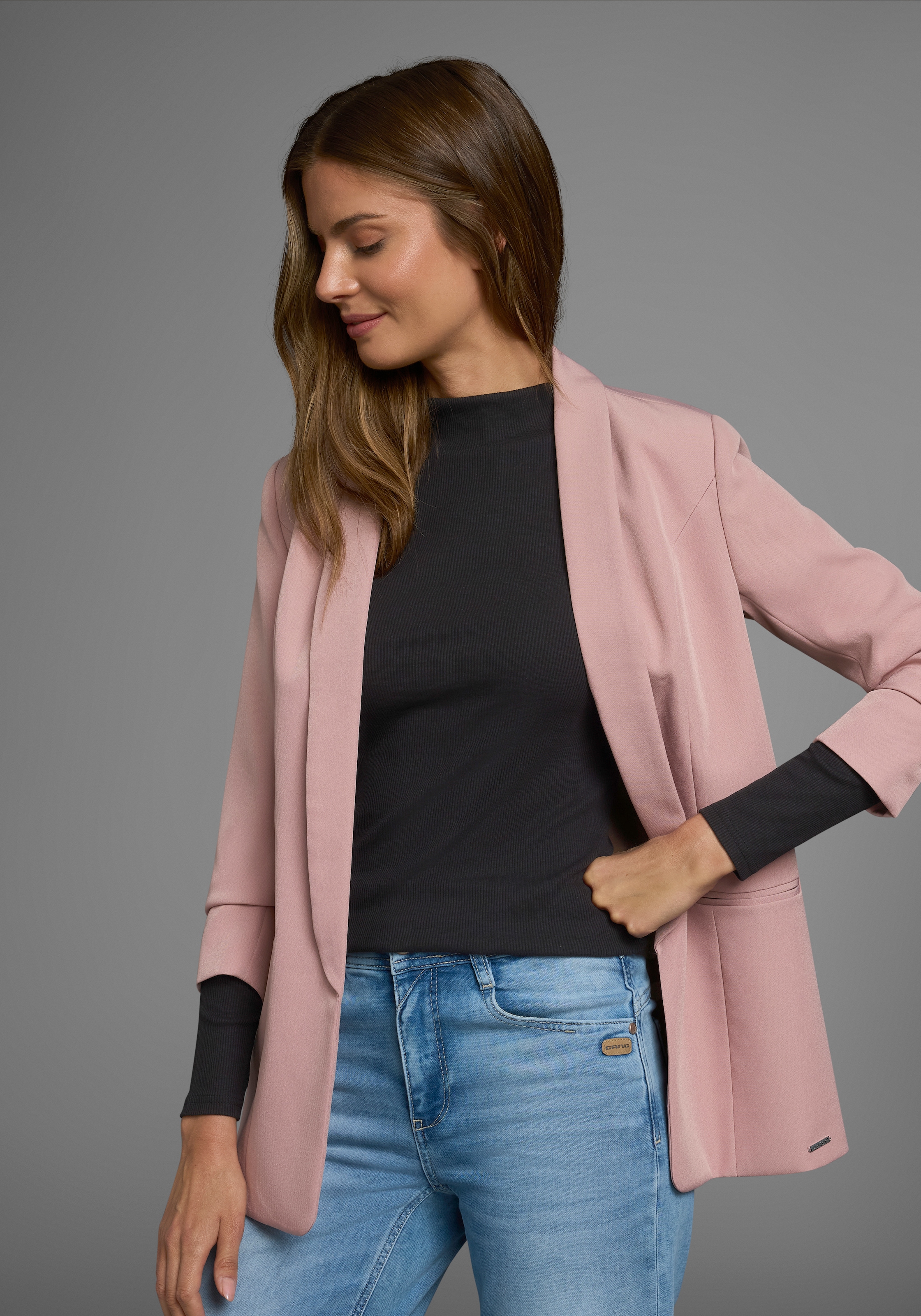 AJC Langarmshirt langärmelig,  Basic-Stil,  Stehkragen,  ideal für Büro und Freizeit