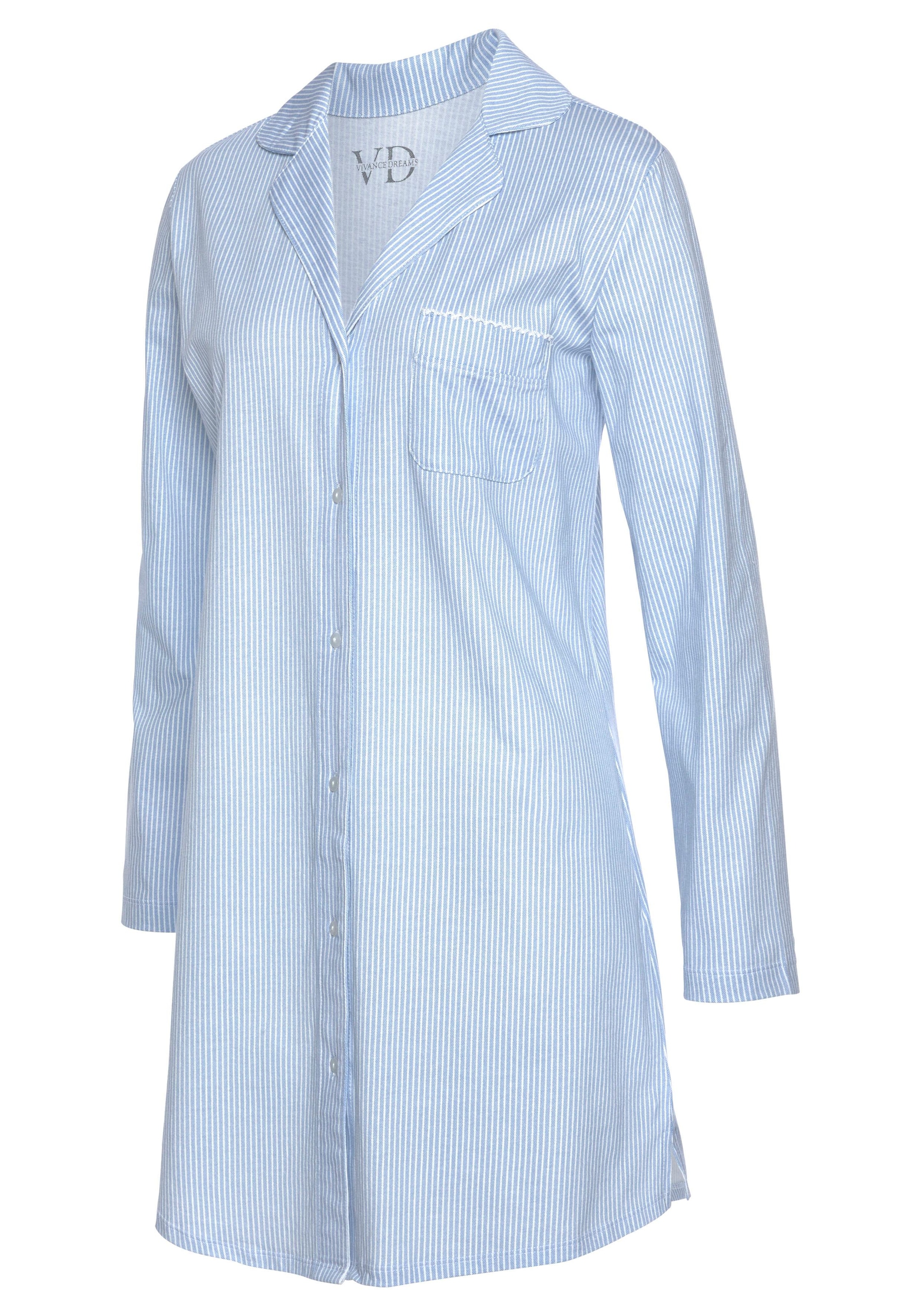 Vivance Dreams Nachthemd Brusttasche | aufgesetzte Tasche mit feinem Karo-Muster