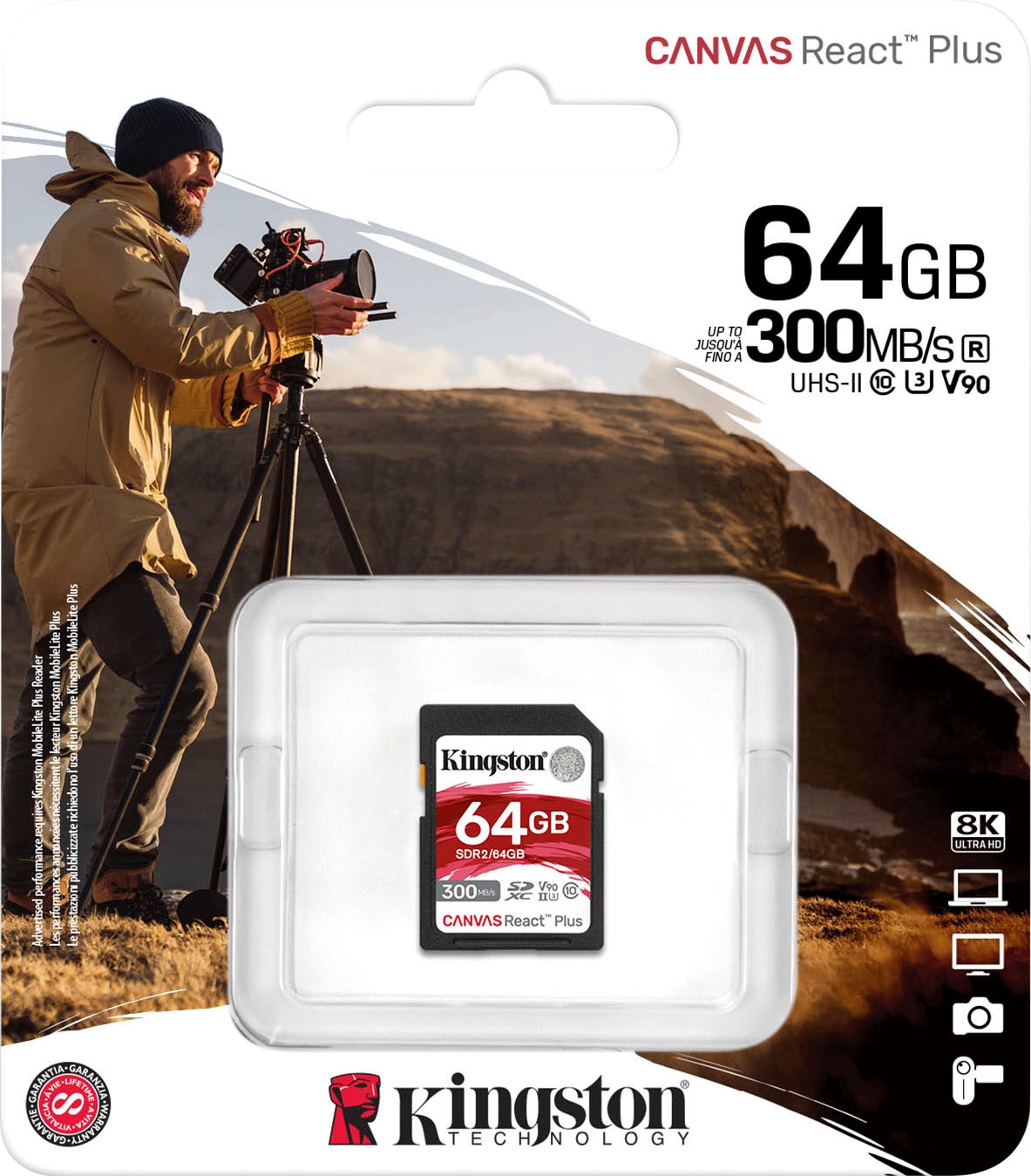 Kingston Speicherkarte »Canvas React Plus SD 64GB«, (Class 10 300 MB/s Lesegeschwindigkeit)