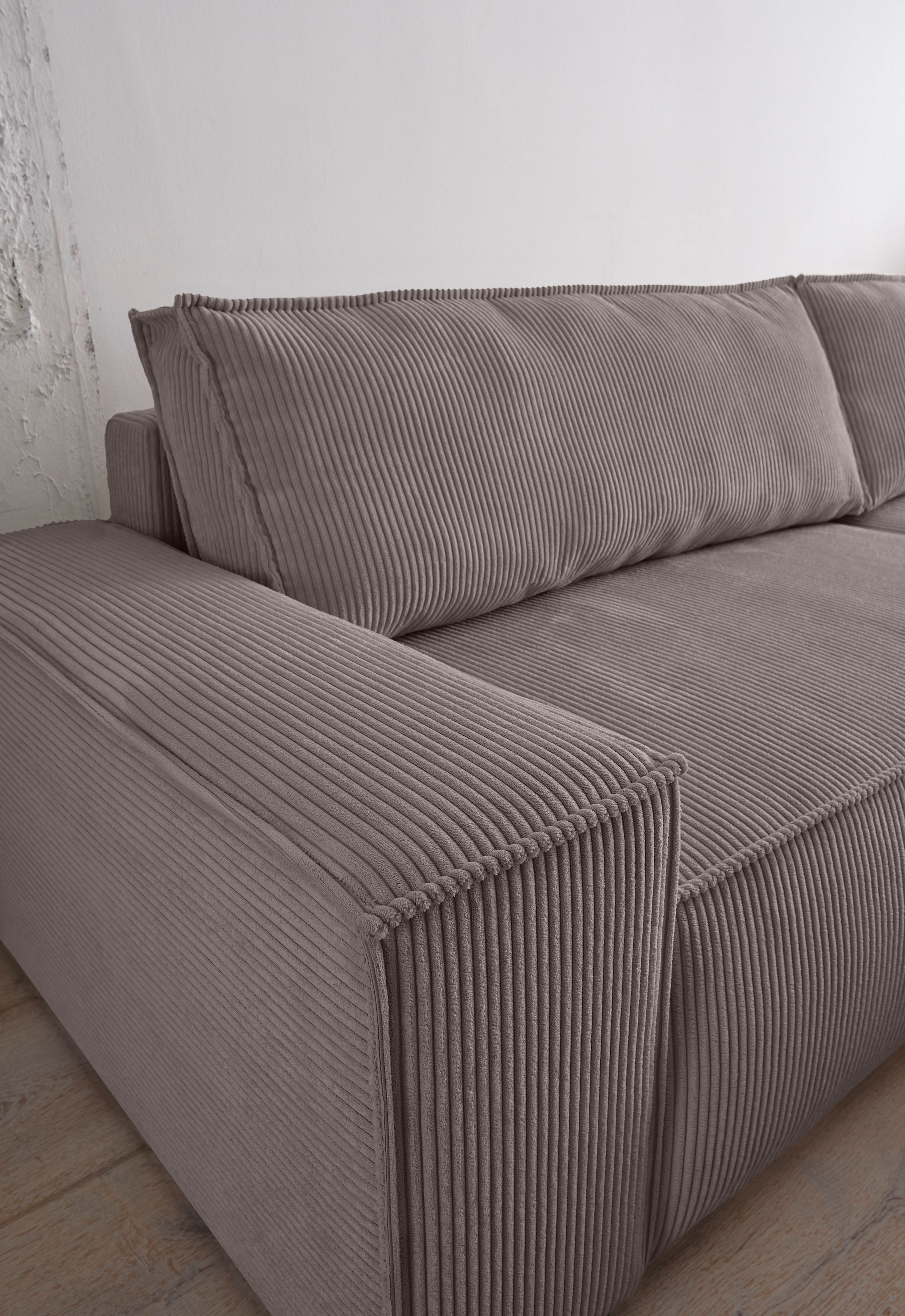 Home affaire Ecksofa »SHERWOOD Schlafsofa 267 cm, L-Form,«, Schlaffunktion mit Bettkasten (210x136 cm), Cord, Vintage, Samtvelours