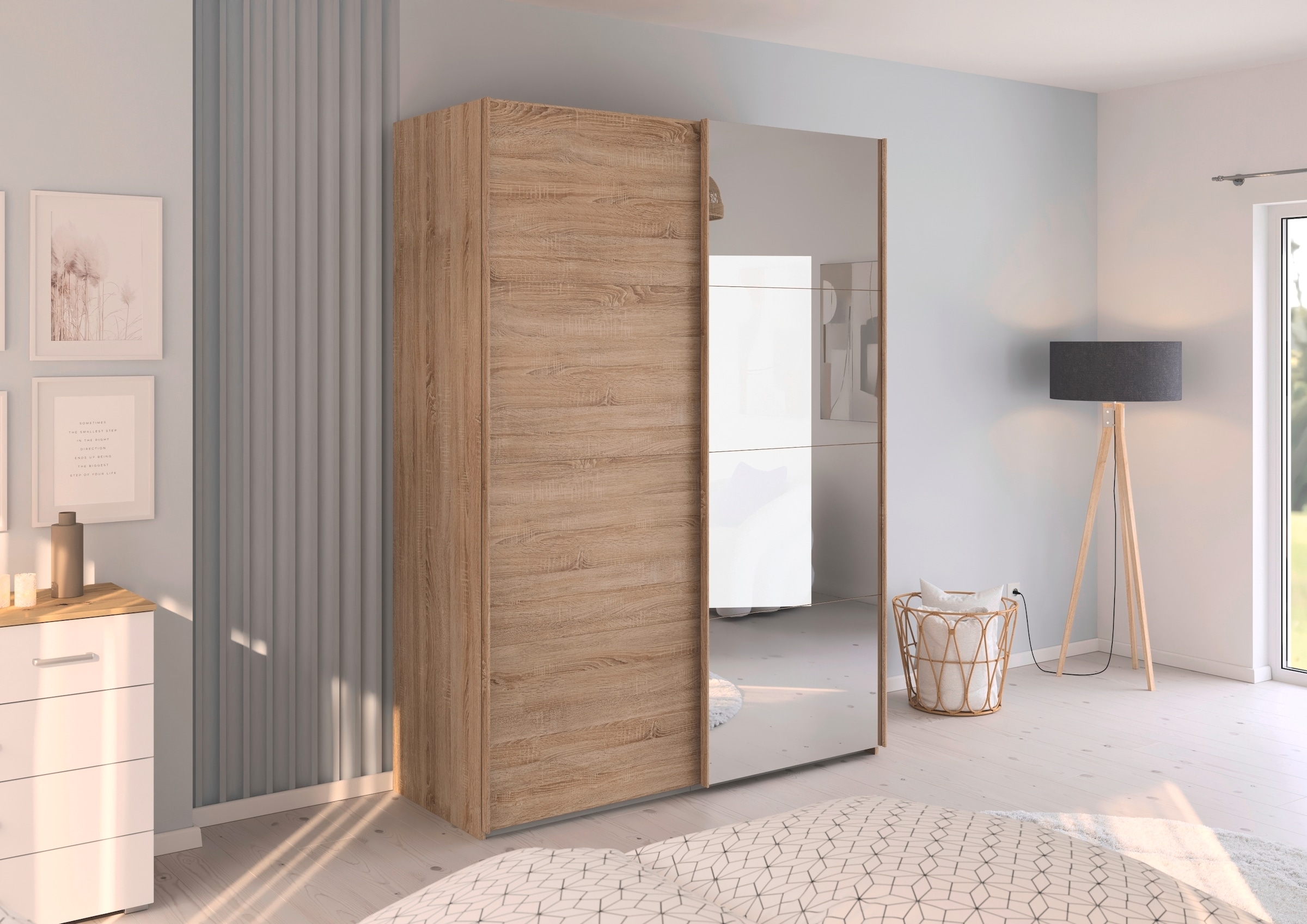rauch Schwebetürenschrank »Kleiderschrank Schrank Garderobe Schlafzimmerschrank EVELYN«, in elegantem Stil mit Spiegel 5 Breiten viel Stauraum MADE IN GERMANY
