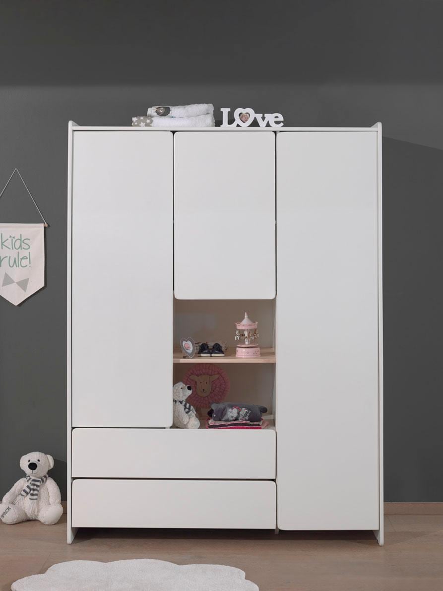 Vipack Kleiderschrank »Kiddy, Mit Funktioneller Einteilung Und 2 Schubladen, Stabil Gebaut« H/T Ca. 180x55cm, Mdf Weiß Lackiert, Fachboden Kiefer,