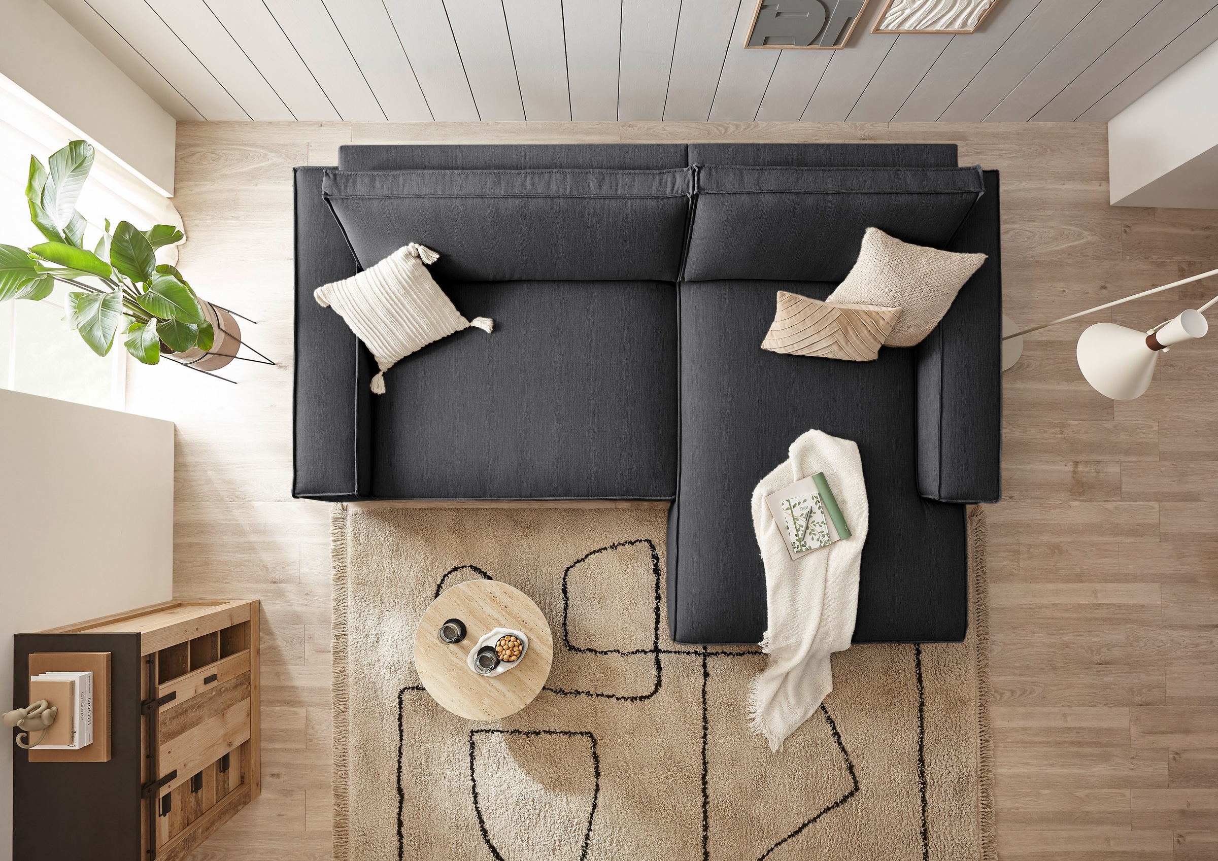 Home affaire Ecksofa »NEU: SHERWOODL XXL 284, Big-Sofa L-Form, tiefe Sitzfläche 95 cm, Cord,«, Leinenoptik, Recamiere rechts/links, auch als Schlafsofa stellbar