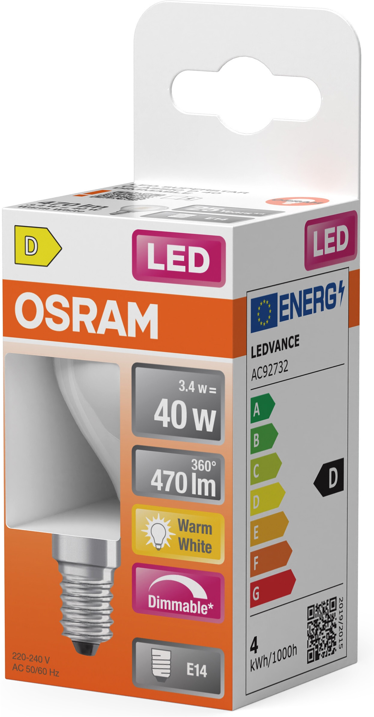 Osram LED-Leuchtmittel »LED Retrofit CLASSIC Tropfenform« E14 1 Stk. Warmweiß