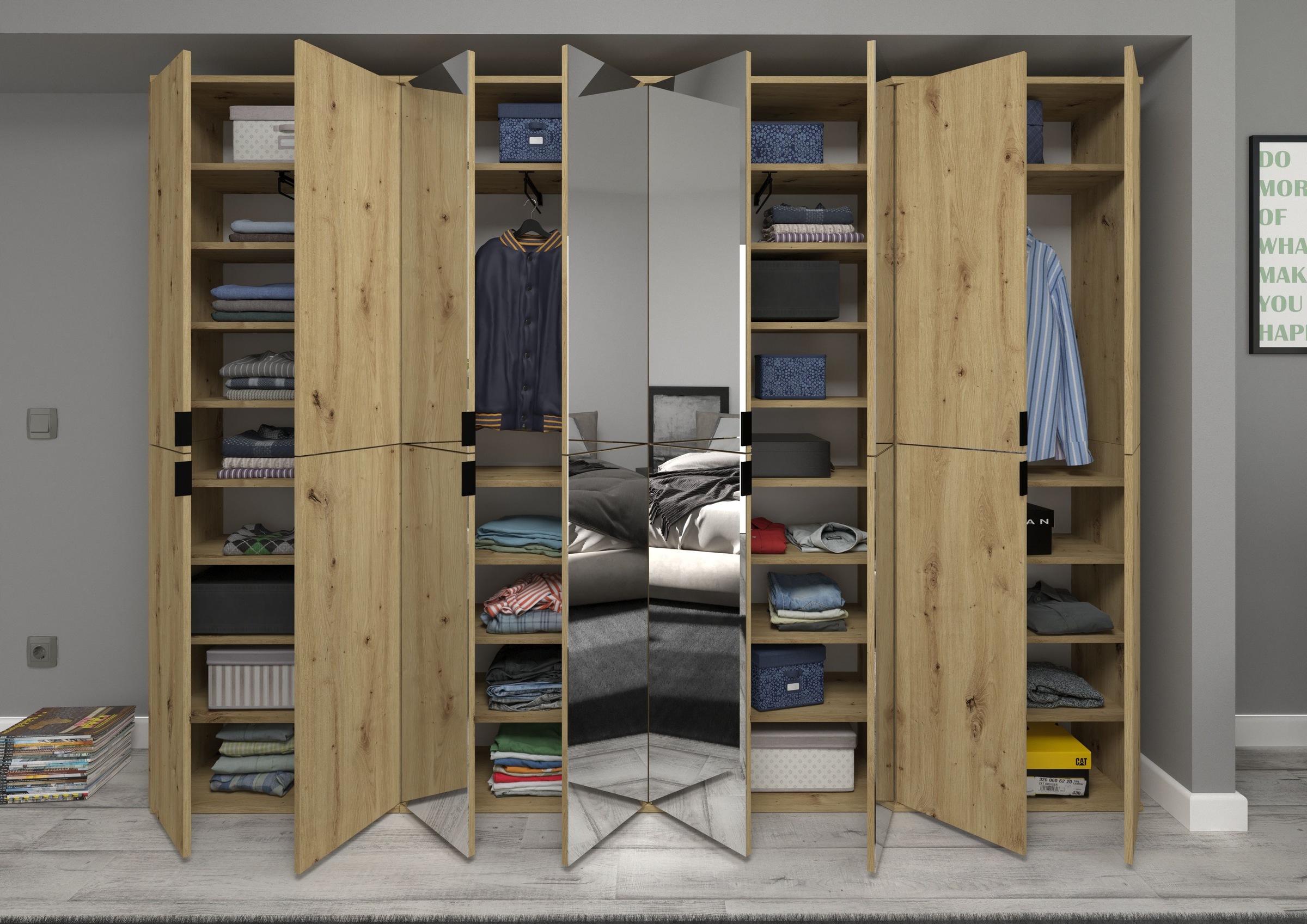 INOSIGN Garderoben-Set »Trondheim, Breite 244 cm, best. aus 4 Schränken, 16 Türen, 36 Fächer«, (Set, 4 St.), inkl. ausziehbarer Kleiderstange, Garderobenschrank, Kleiderschrank
