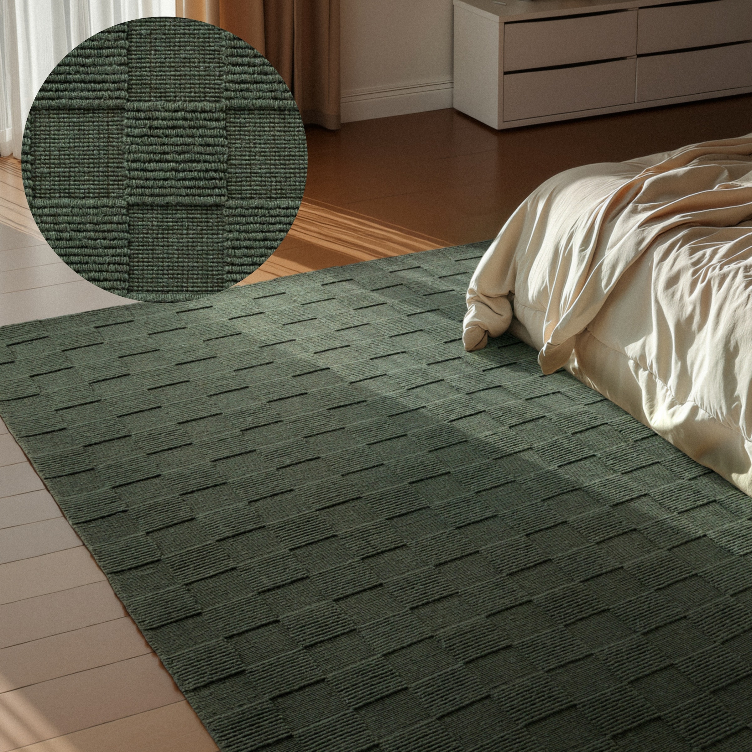 Villeroy & Boch Wollteppich »Scala« rechteckig 10 mm Höhe Handgewebt, Wolle, Kariert, Natur, 3D-Struktur, Karo, Wohnzimmer