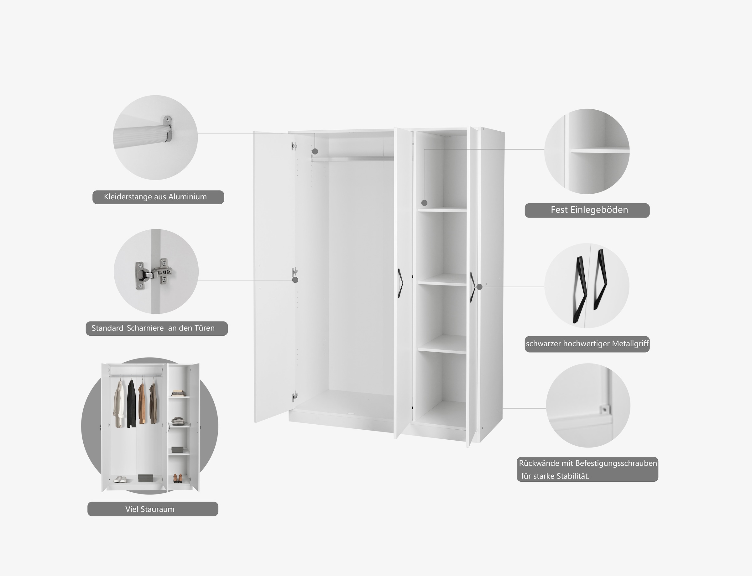 OTTO home Kleiderschrank »Hamburg Schlafzimmer Schrank« stabile robuste Bauweise mit optimaler Aufteilung,  Schlafzimmerschrank klassisches Design Garderobe Schrank Bestseller