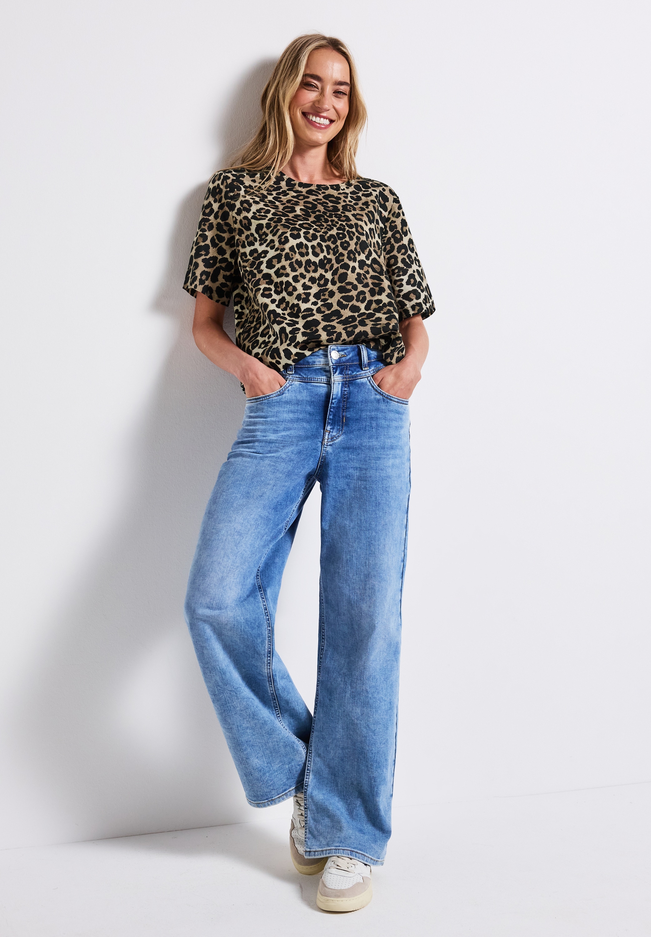 STREET ONE Druckbluse, mit Leo-Print und seitlichem Bindenband