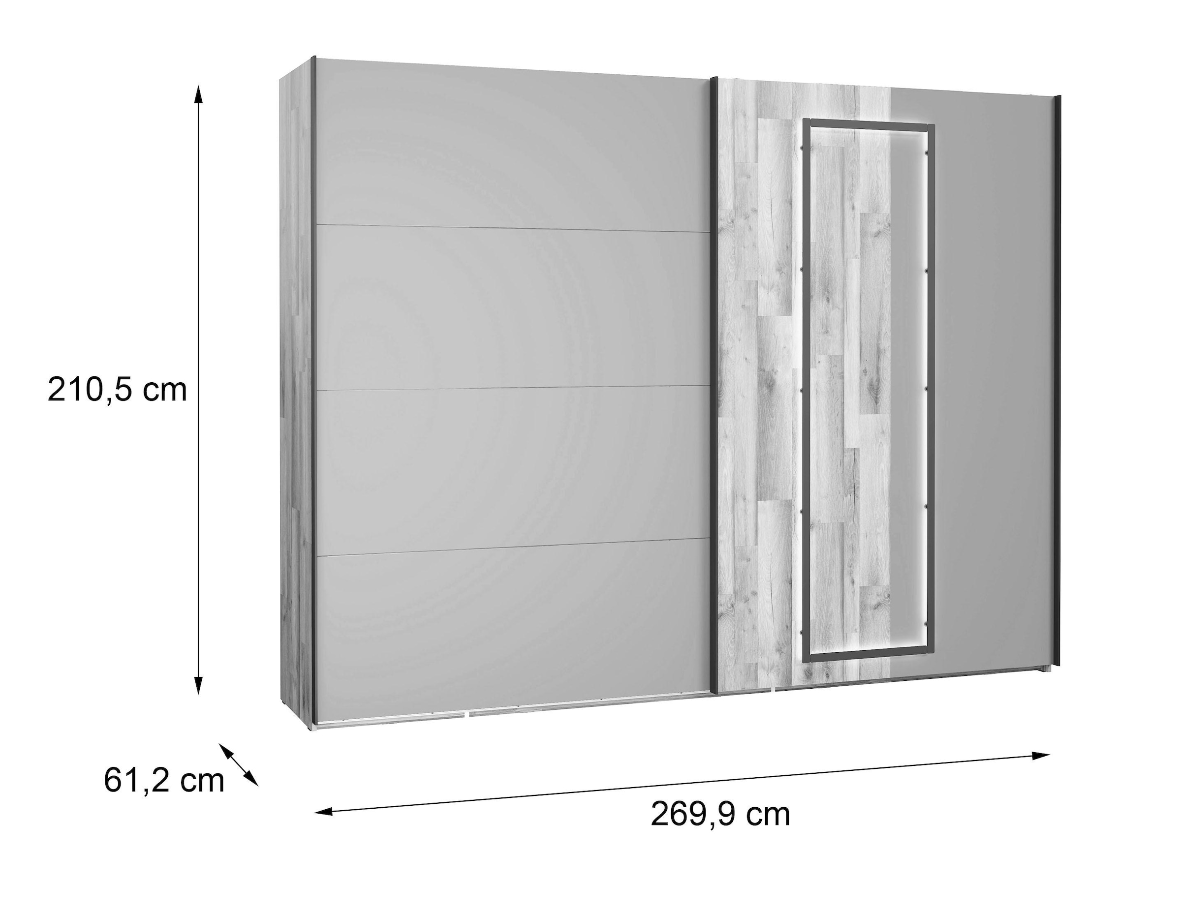 FORTE Schwebetürenschrank »"Sirius Black", Made in Europe, hochwertiges Design«, mit LED-Beleuchtung, Breite/ Höhe ca. 270x210cm