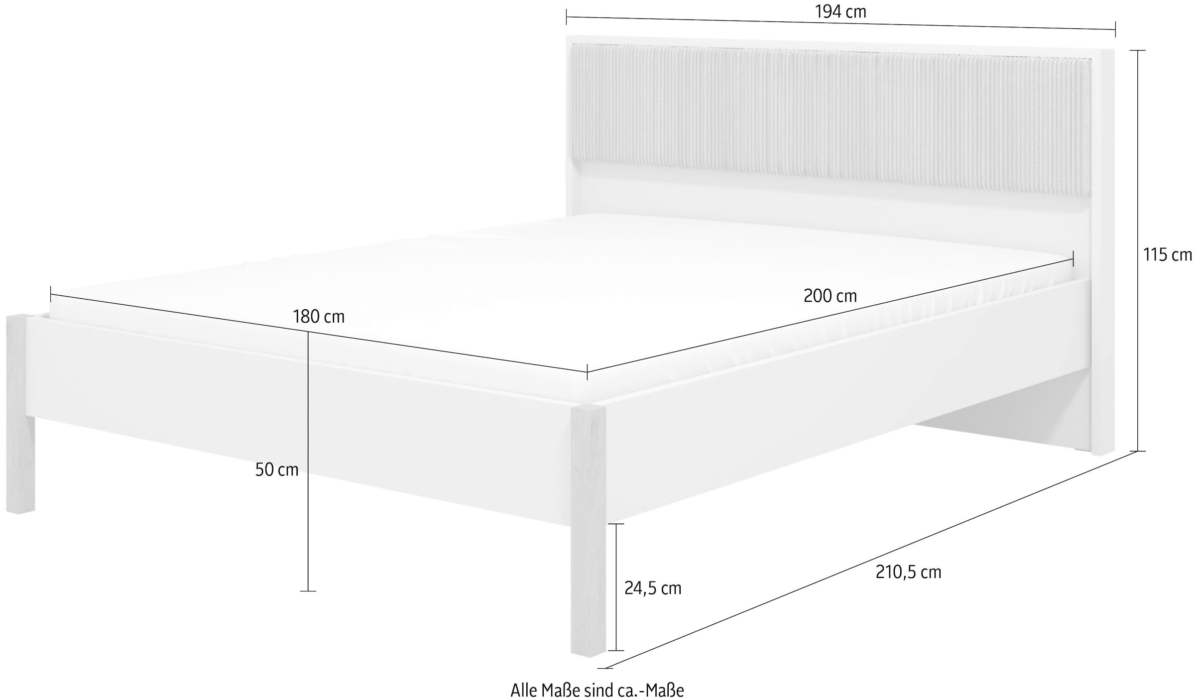 Home affaire Bett »Belfort Bett, mit gepolstertem Kopfteil, bezogen mit weichem Cordstoff«, 160 oder 180x200cm, FSC®-zertifiziert, Trendfarbe cashmere