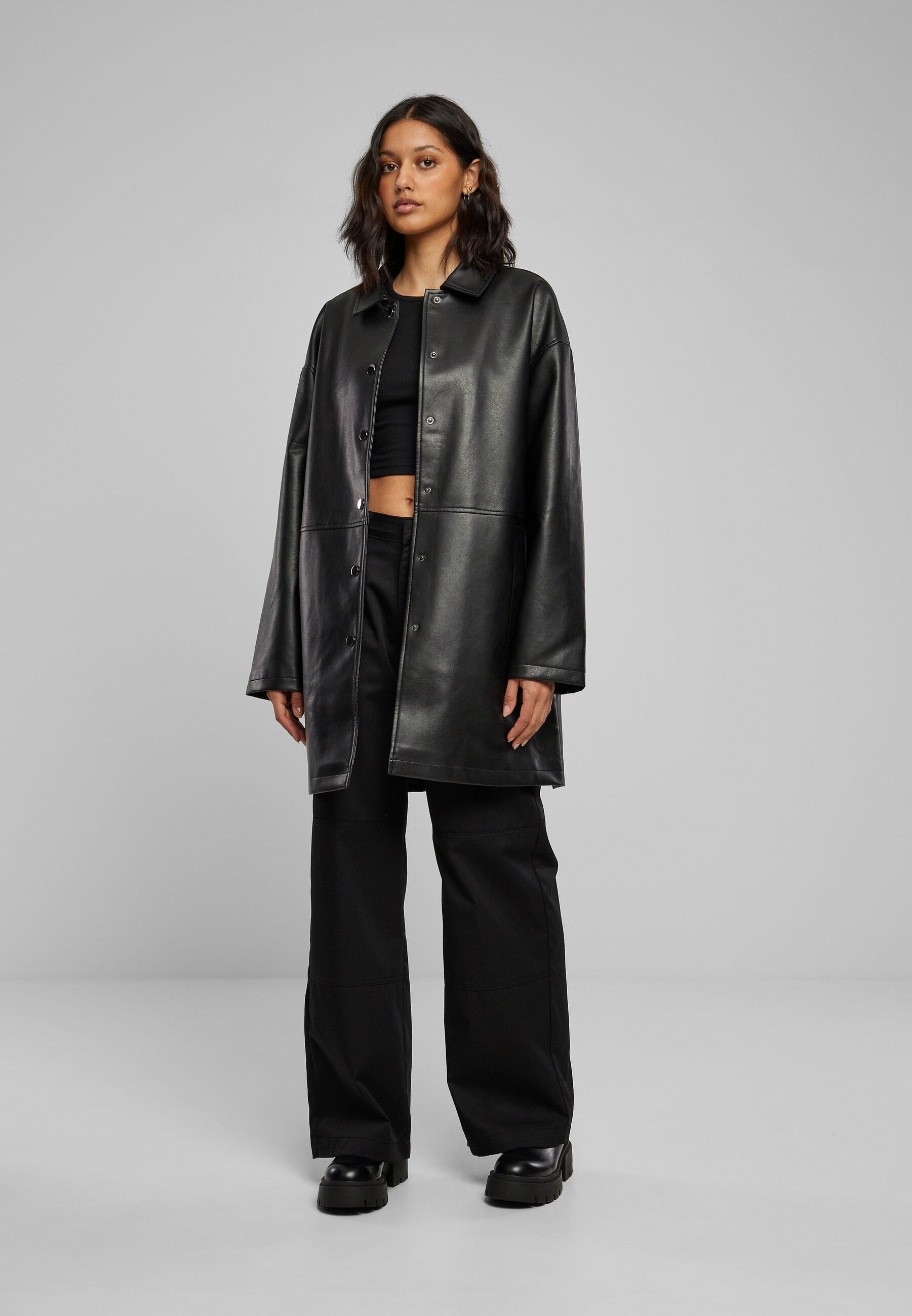 URBAN CLASSICS Winterjacke »Urban Classics Damen Ladies Faux Leather Coat« 1 Stk. tlg. ohne Kapuze