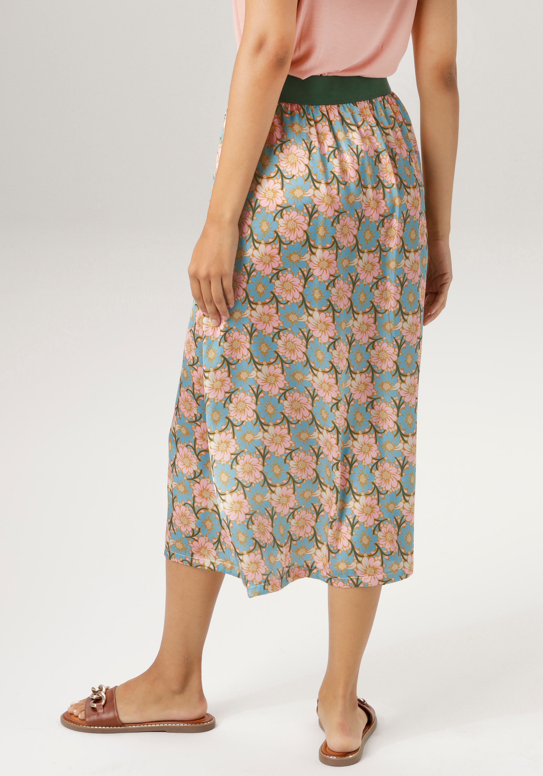 2. Bild von Aniston CASUAL Midirock, im farbharmonischem Blumendruck mit "Asia-Touch"