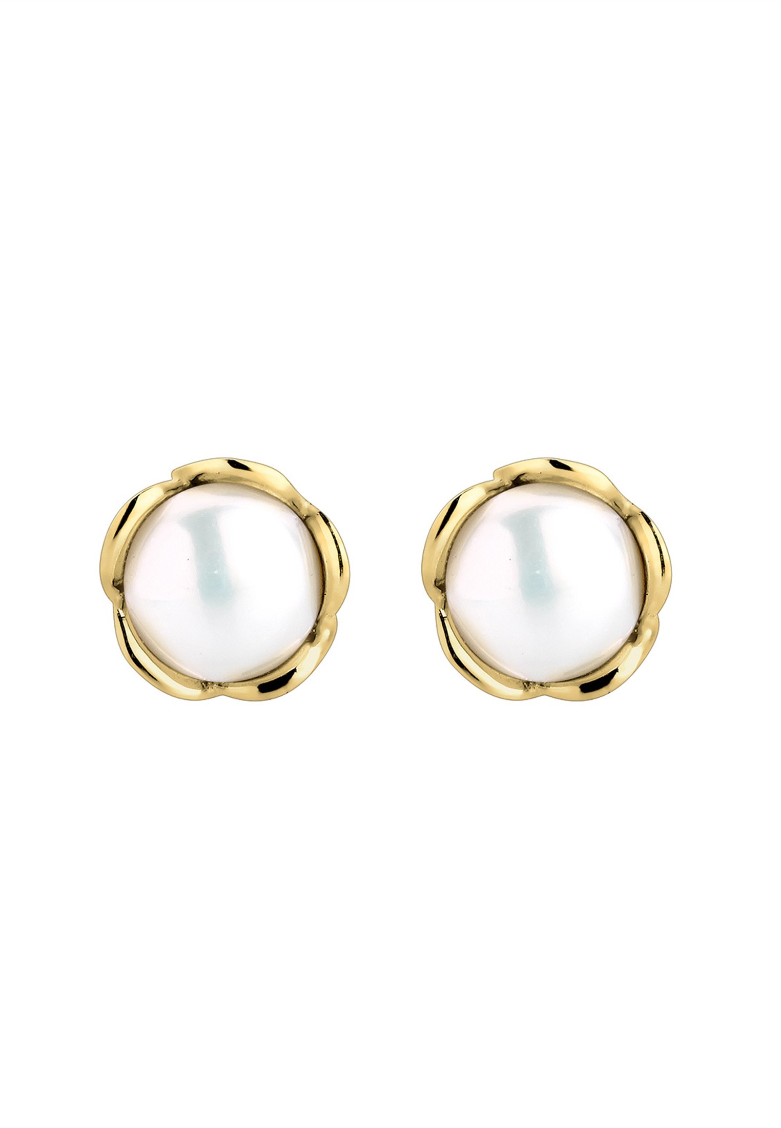 Elli Premium Paar Ohrstecker »Blume Süßwasserperle Klassische Basic 375 Gelbgold«