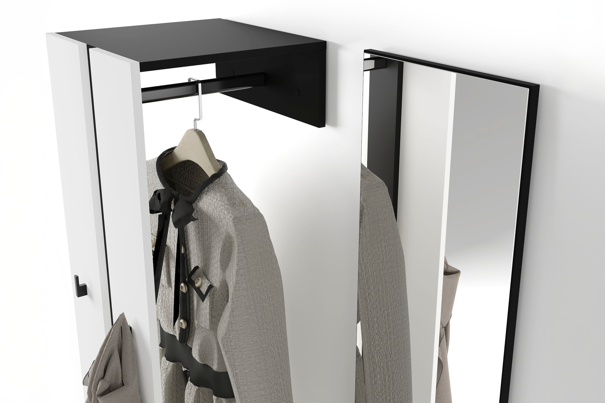 byLIVING Kompaktgarderobe »Dielen - Set Nante«, (2 St.), maximale Ordnung auf wenig Fläche mit Spiegel, Kleiderstange und Haken