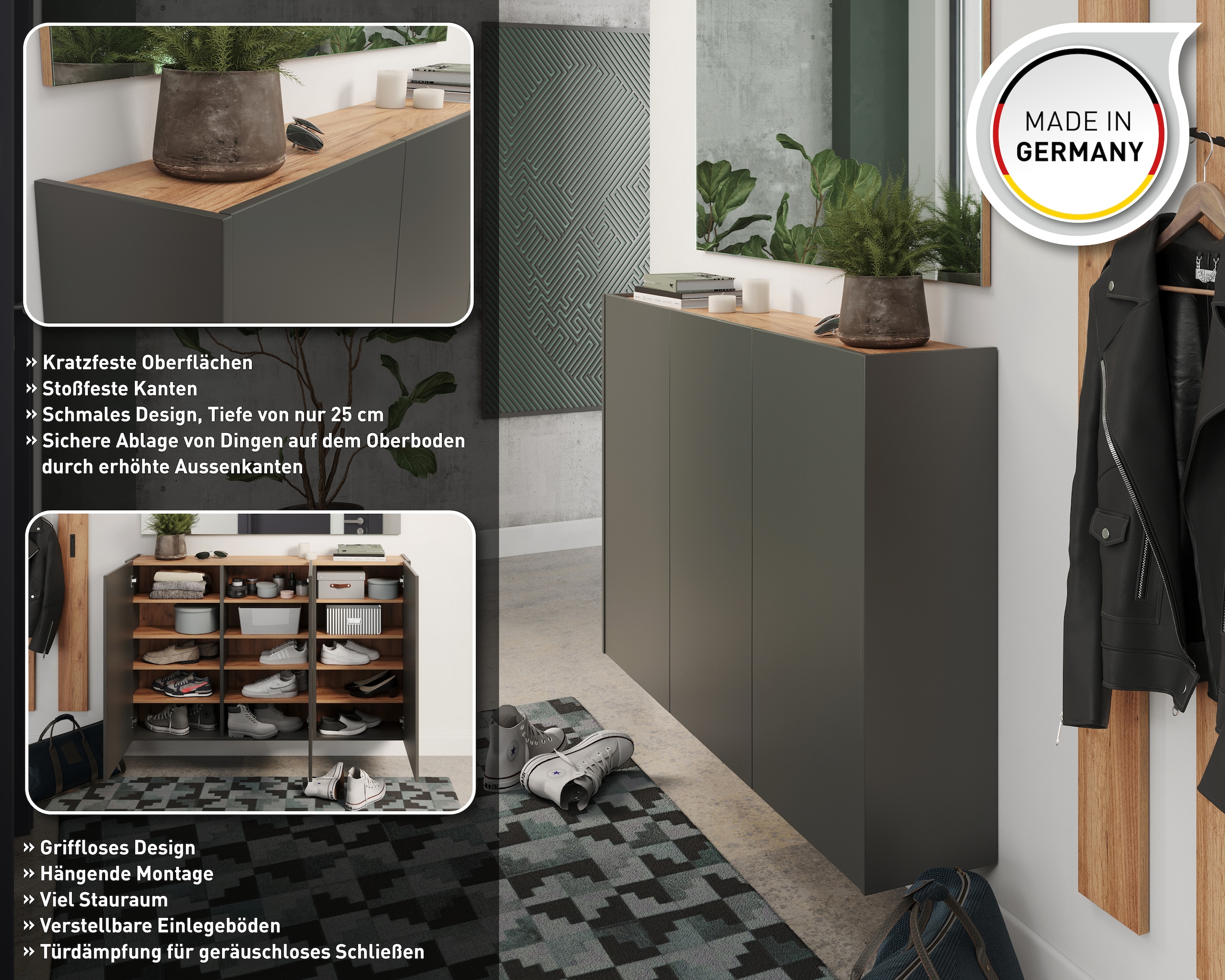 GERMANIA Mehrzweckschrank »GW-Libbiano«, (1 St.), ideal für schmale Flure, Breite 138 cm, in 2 verschiedenen Höhen