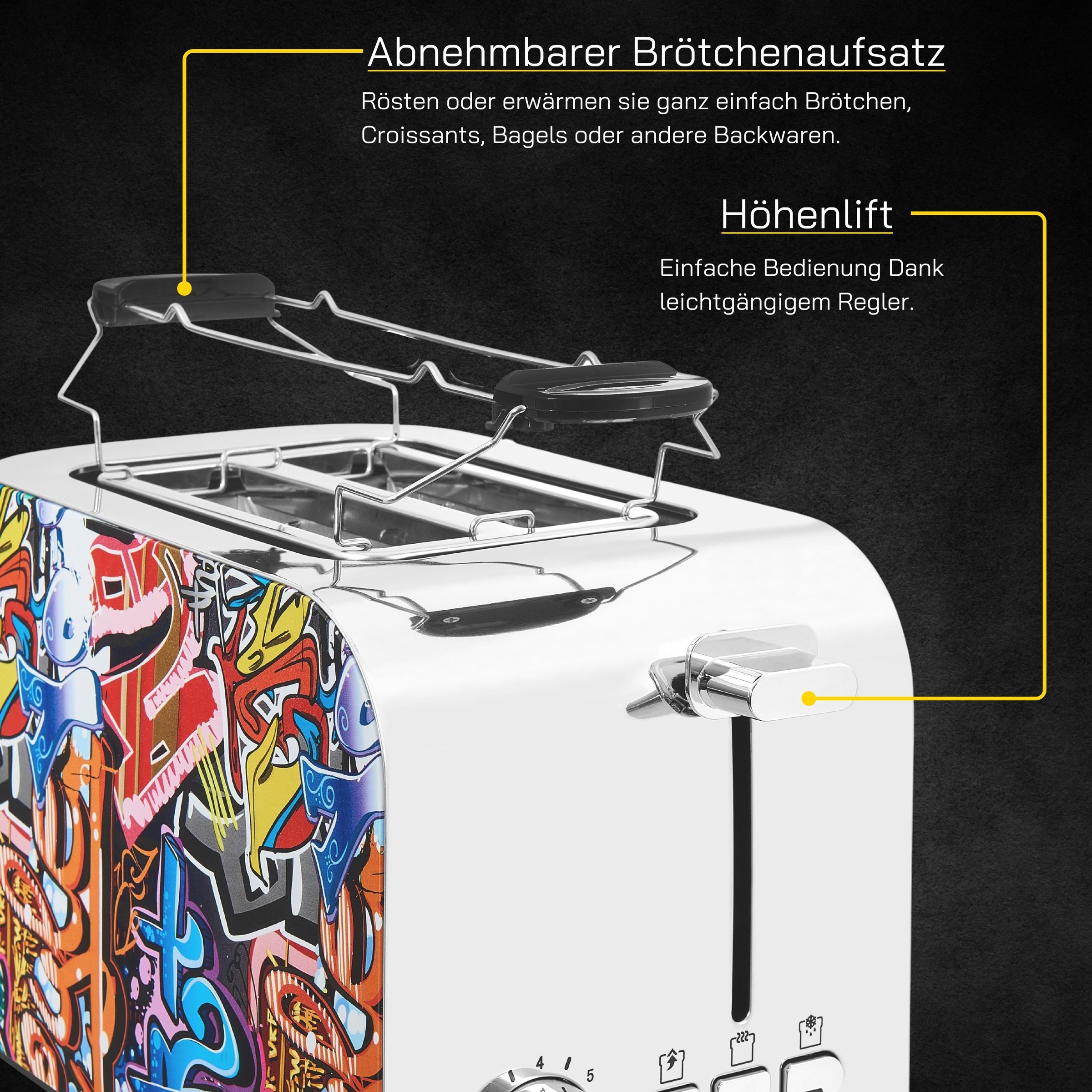 Gutfels Toaster »TOAST 3010 G«, 2 kurze Schlitze, 850 W, 2-Scheiben-Toaster, 850 Watt, Graffitti-Style