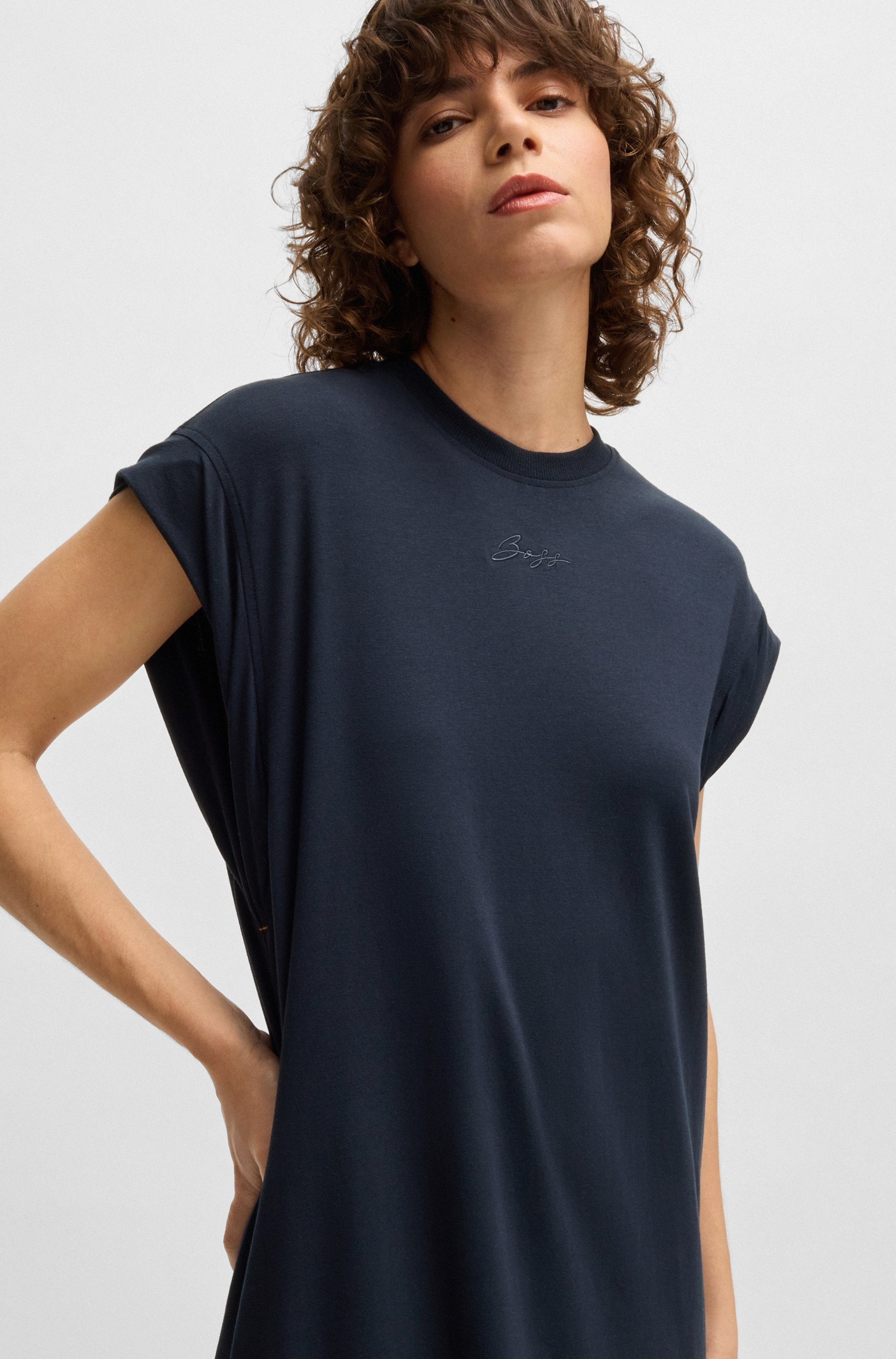 BOSS ORANGE Jerseykleid »Edress Premium Damenmode«, mit Schlitzen, Logoschriftzug