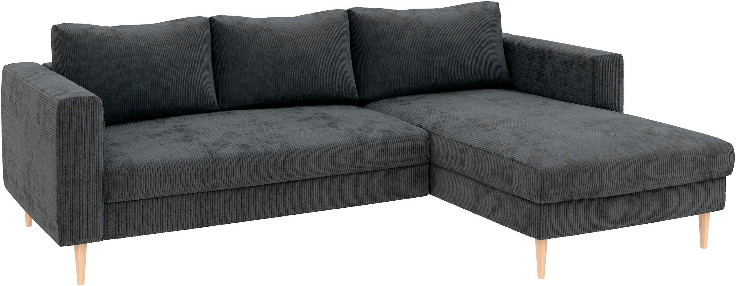 TRENDMANUFAKTUR Ecksofa »Amazing, wahlw. mit Schlaffunktion & Bettkasten, Fuß Buche lackiert« Recamiere beidseitig montierbar, L-Form,in Cord o. Struktur, B: 232 cm