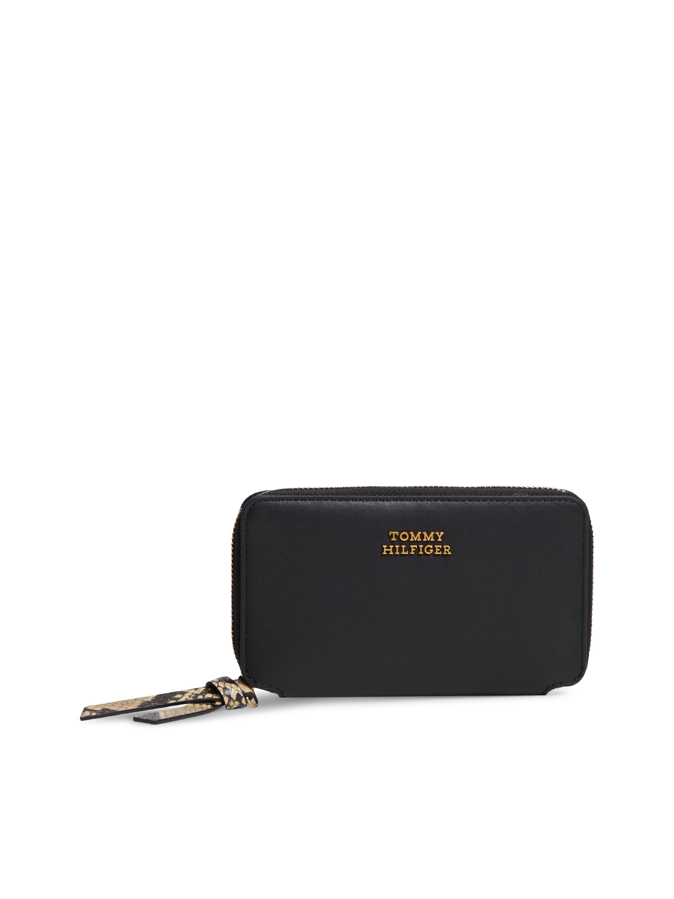 Tommy Hilfiger Geldbörse »TH LEATHER MED ZA WALLET« Damen Geldbeutel, Portemonnaie mit goldfarbenem Logoschriftzug