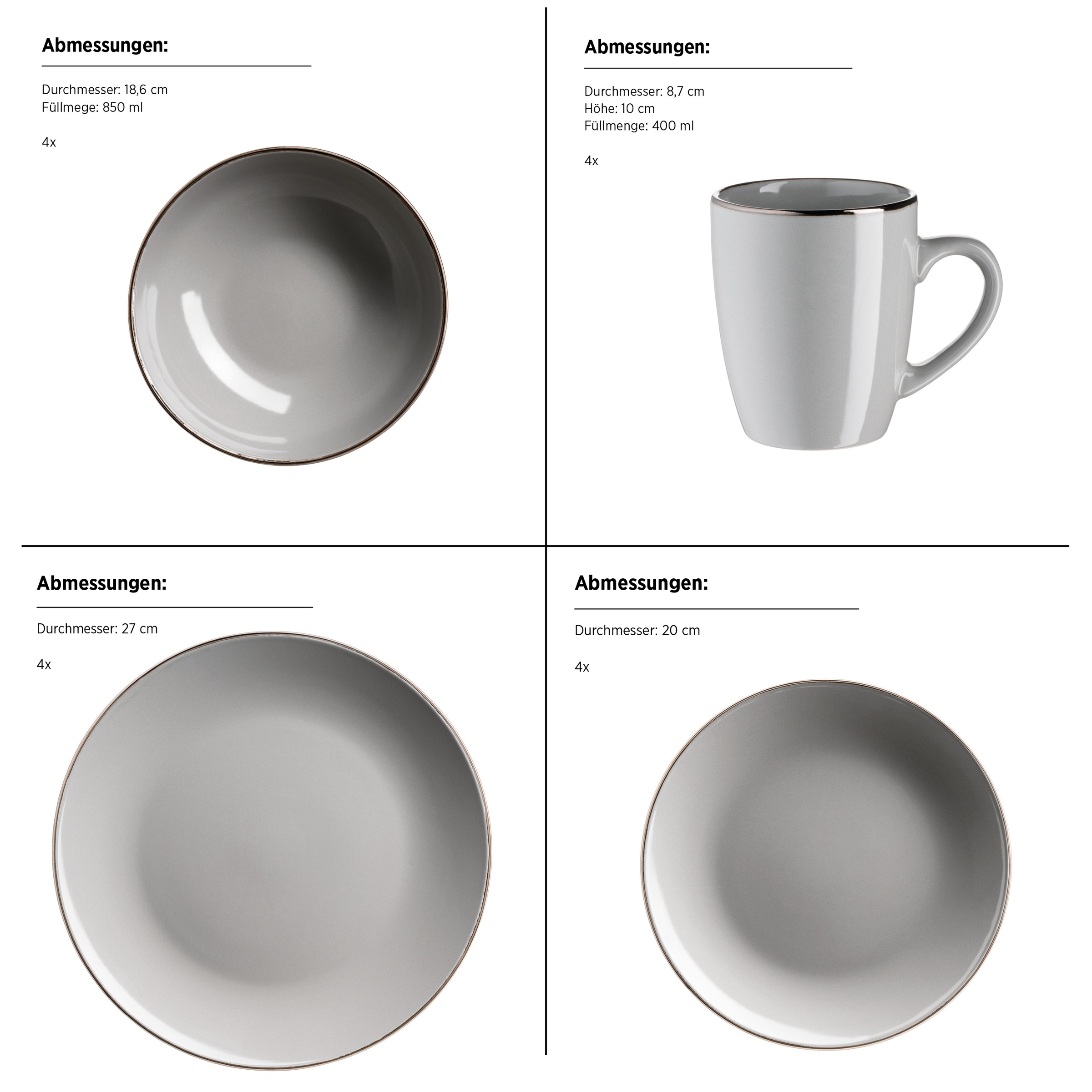 MÄSER Kombiservice »METALLIC RIM, Geschirr-Set, Steinzeug«