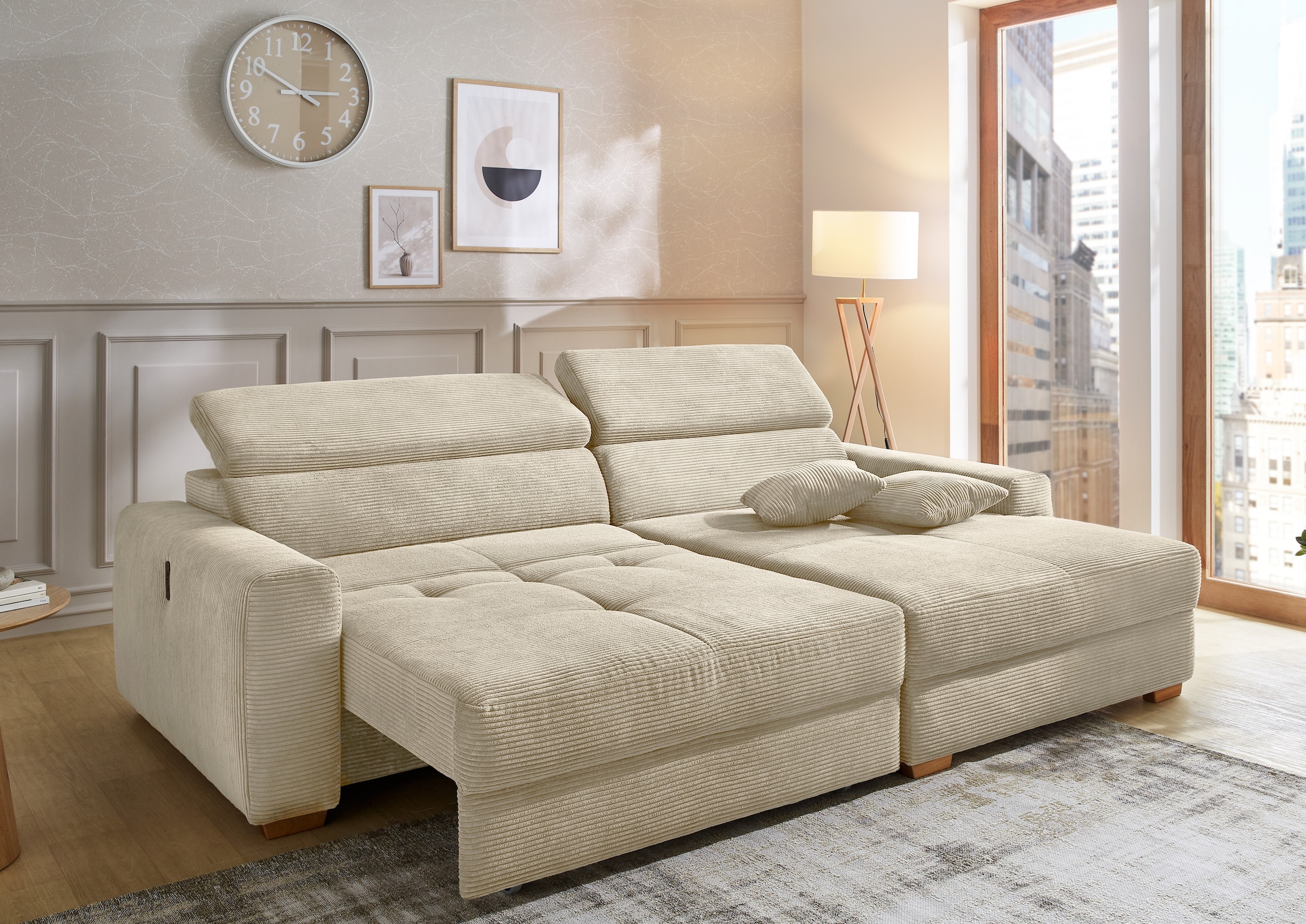 Jockenhöfer Gruppe Ecksofa »Slider, L-Form, 140kg Belastbarkeit je Sitzplatz«, elektromotorische Sitztiefenverstellung,USB-Ladeports,mit Kopfstützen