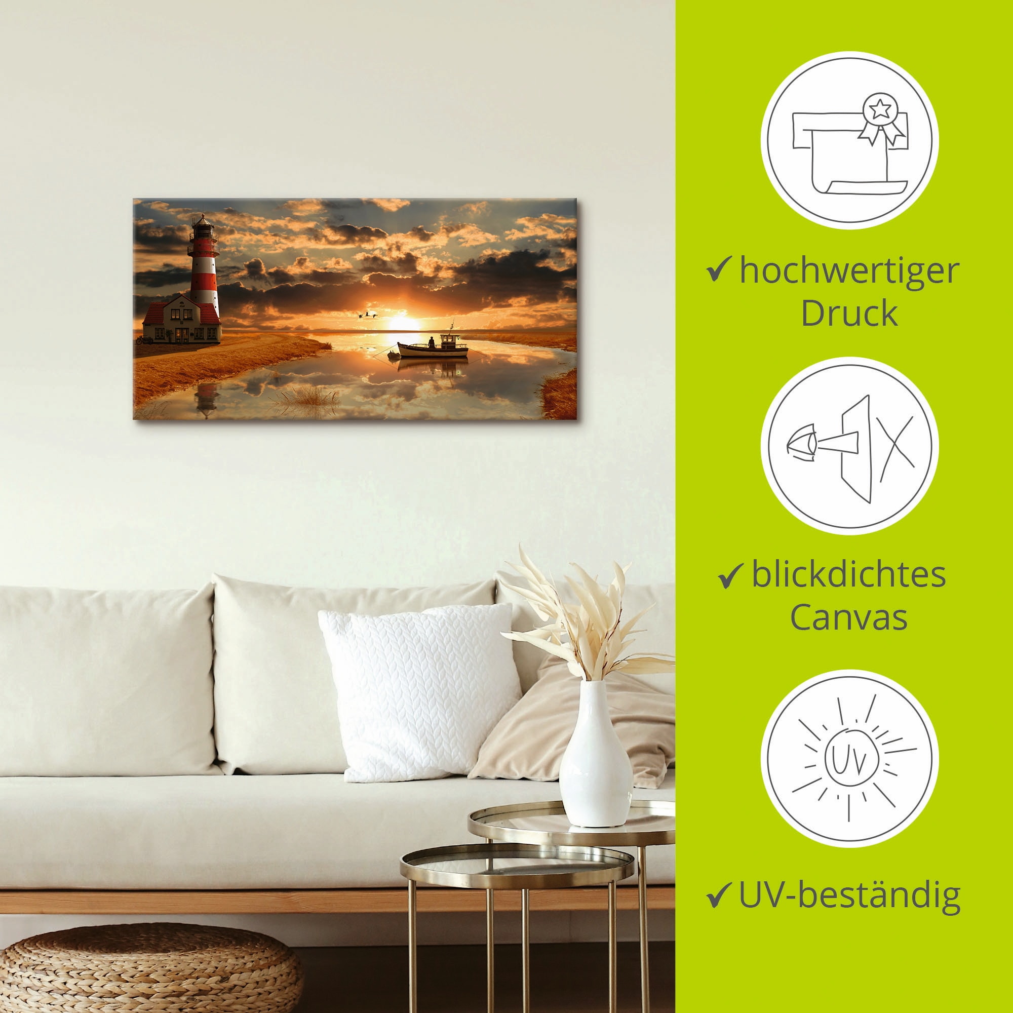 Artland Wandbild »Maritime Idylle beim Leuchtturm«, Gebäude, (1 St.), als Leinwandbild, Poster, Wandaufkleber in verschied. Größen