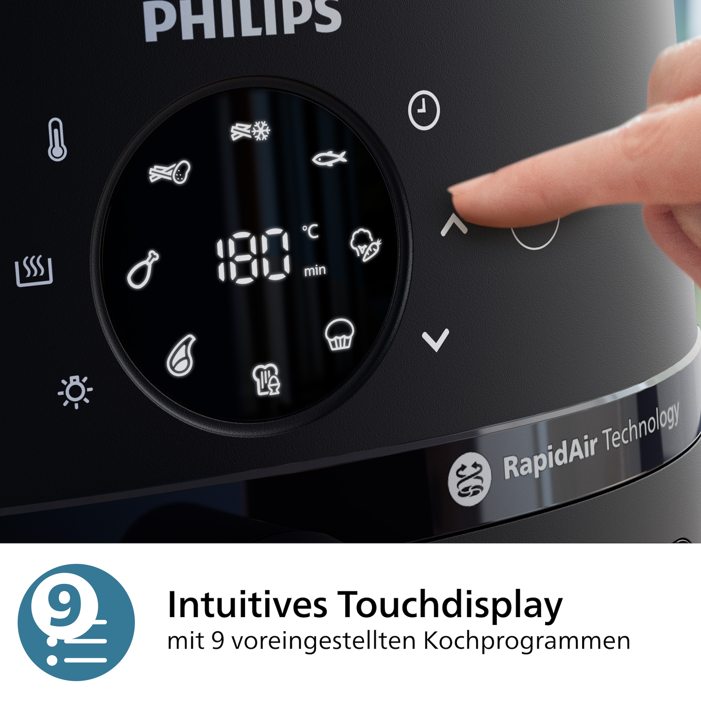 Philips Heißluftfritteuse »Airfryer 2000 NA231/00, mit 6.2L, Sichtfenster«, 1700 W, RapidAir Technologie und 13 Kochfunktionen; Schwarz/Silber