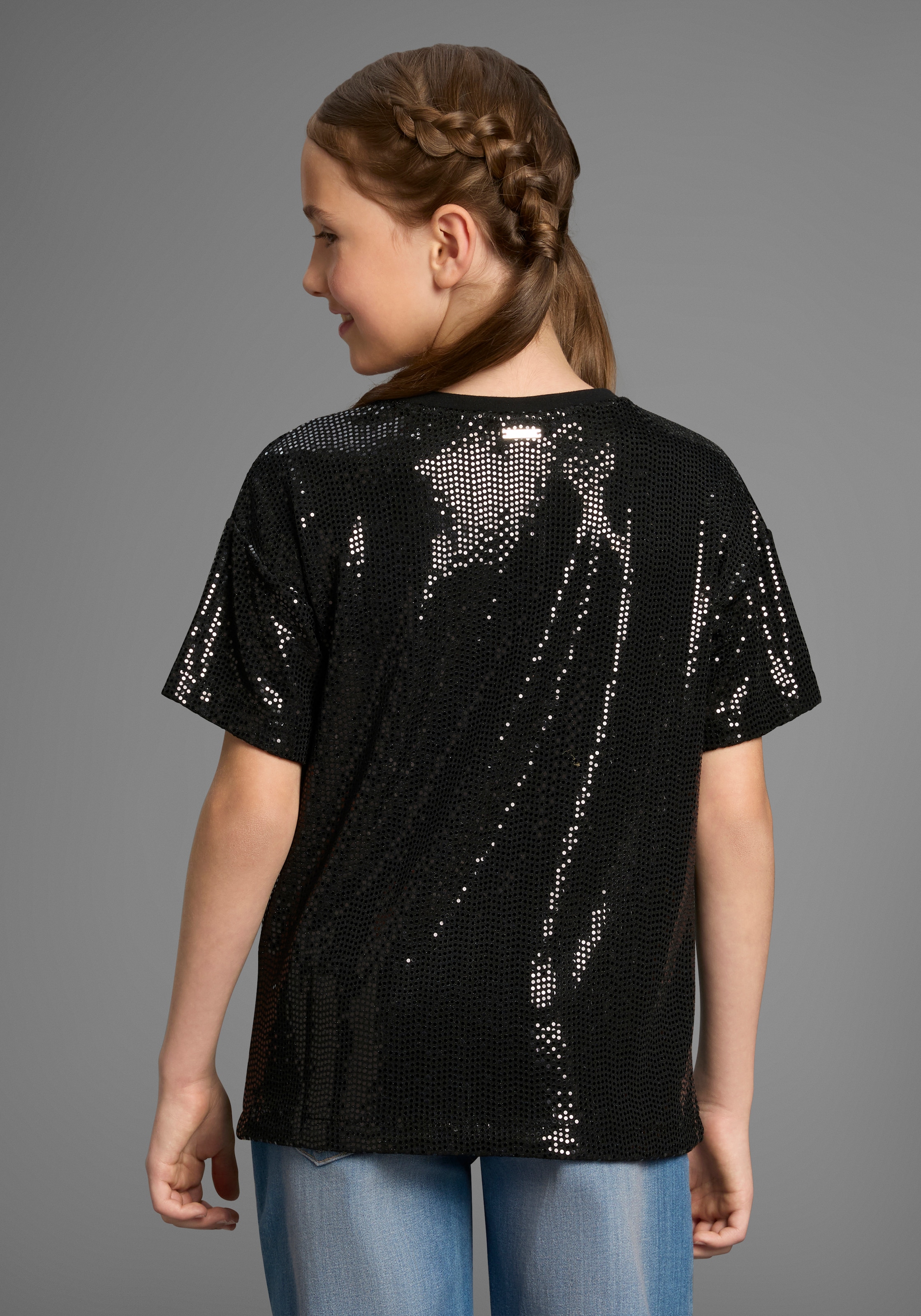 Bruno Banani T-Shirt »Oversize, Glitzershirt, Paillettenoptik« Für TEENS, Shirt aus glitzernden Material