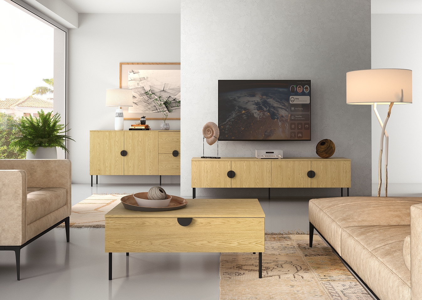 Home affaire Kommode »BELLOT Sideboard mit 2 Schubladen und 2 Türen, B/T/H: 213/40/87,6 cm« Schubkastenkommode mit Metallgriffen und viel Stauraum