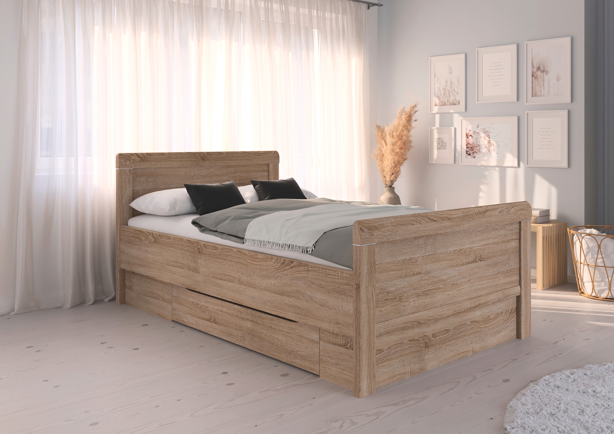 rauch Stauraumbett »Bett Einzelbett Stollenbett Bettkästen EVELYN«, in Komforthöhe mit Holzkopfteil sowie Schubladen MADE IN GERMANY