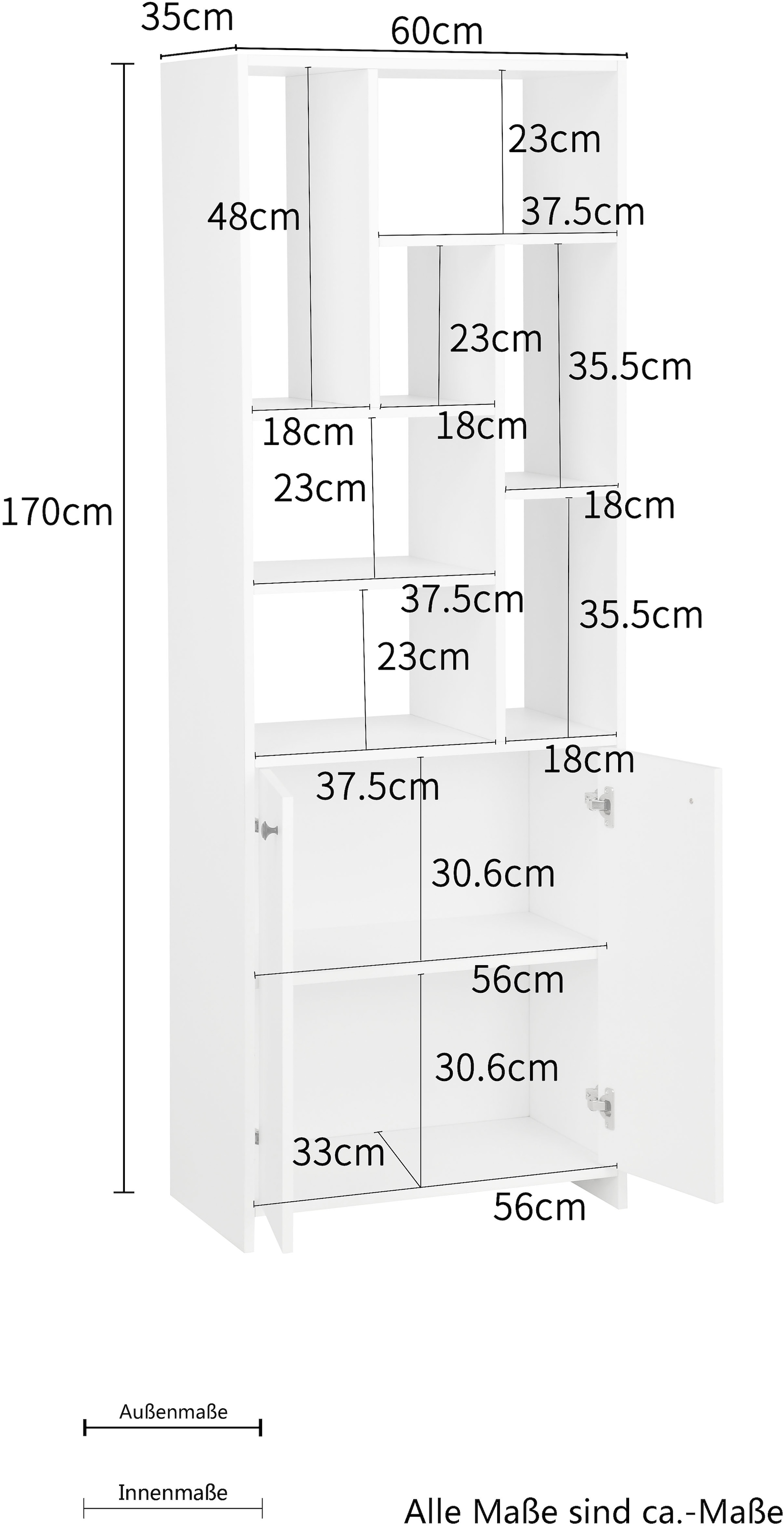 INOSIGN Mehrzweckschrank »Ezzell«, 7 offene Fächer, Metallgriffe, kratzfeste Beschichtung, Maße 60x170 cm