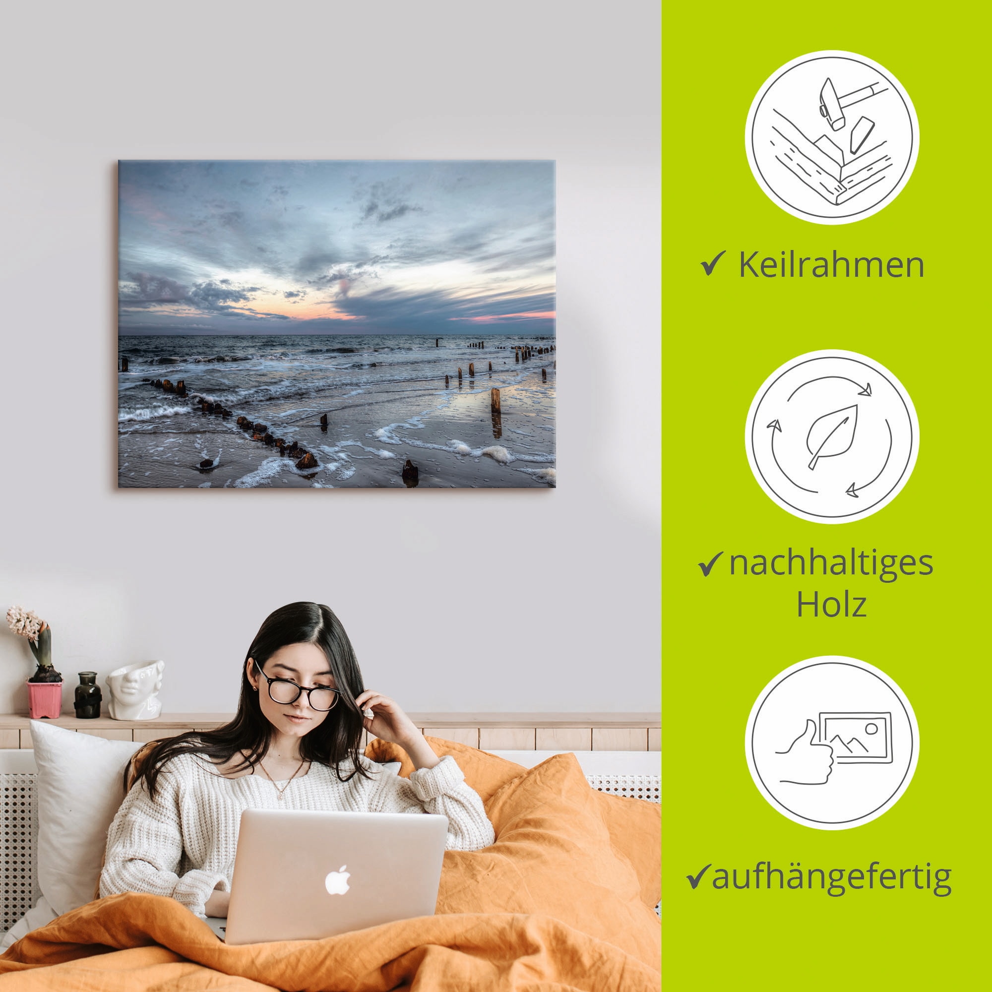 Artland Wandbild »Winter Sonnenuntergang am Meer«, Gewässer, (1 St.), als Leinwandbild, Poster, Wandaufkleber in verschied. Größen