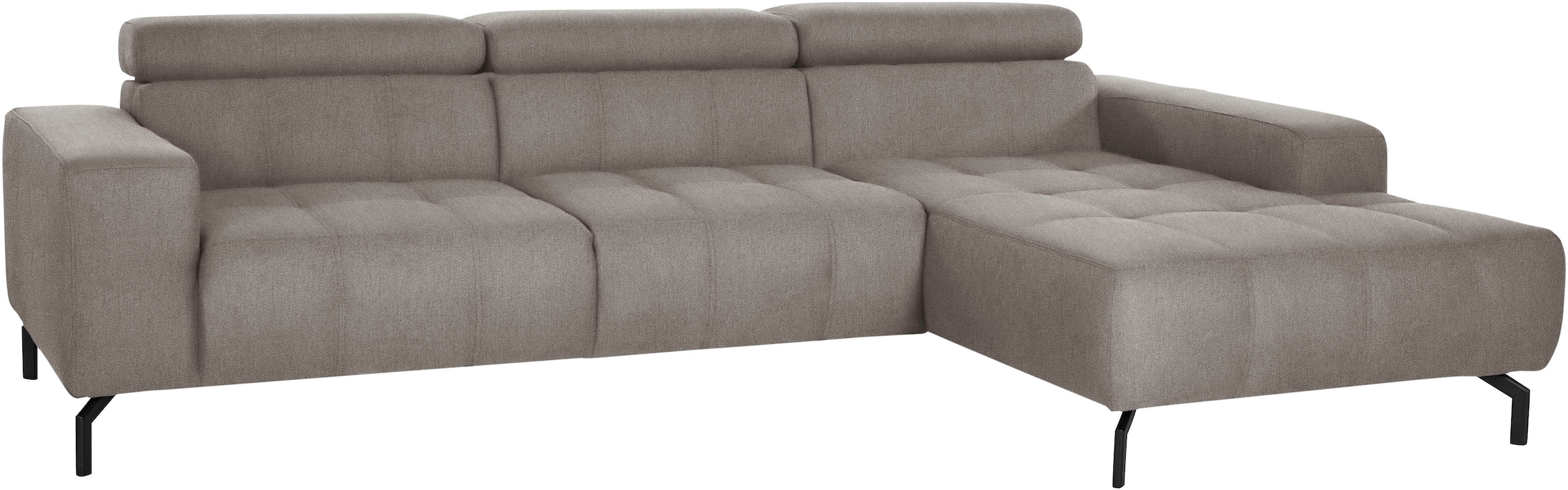 DOMO collection Ecksofa »Cunelli tolle Sitznähte als Designelement, fester Sitzkomfort, L-Form«, wahlweise mit 6-fach verstellbarer Kopfteilverstellung, bodenfrei