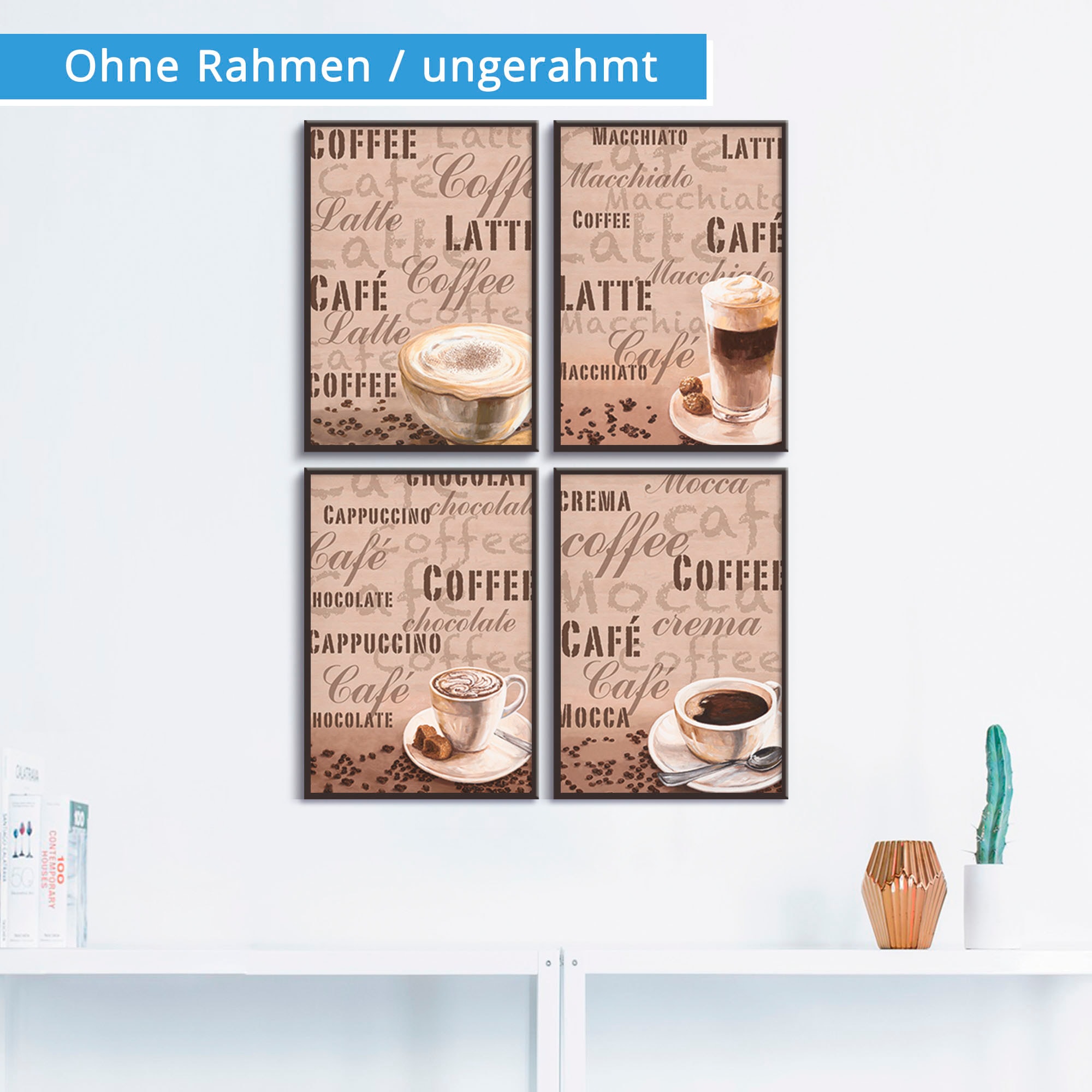 Artland Poster »Milchkaffee Latte MacchiatoChocolate«, Getränke, (4 St.), Poster, Wandbild, Bild, Wandposter