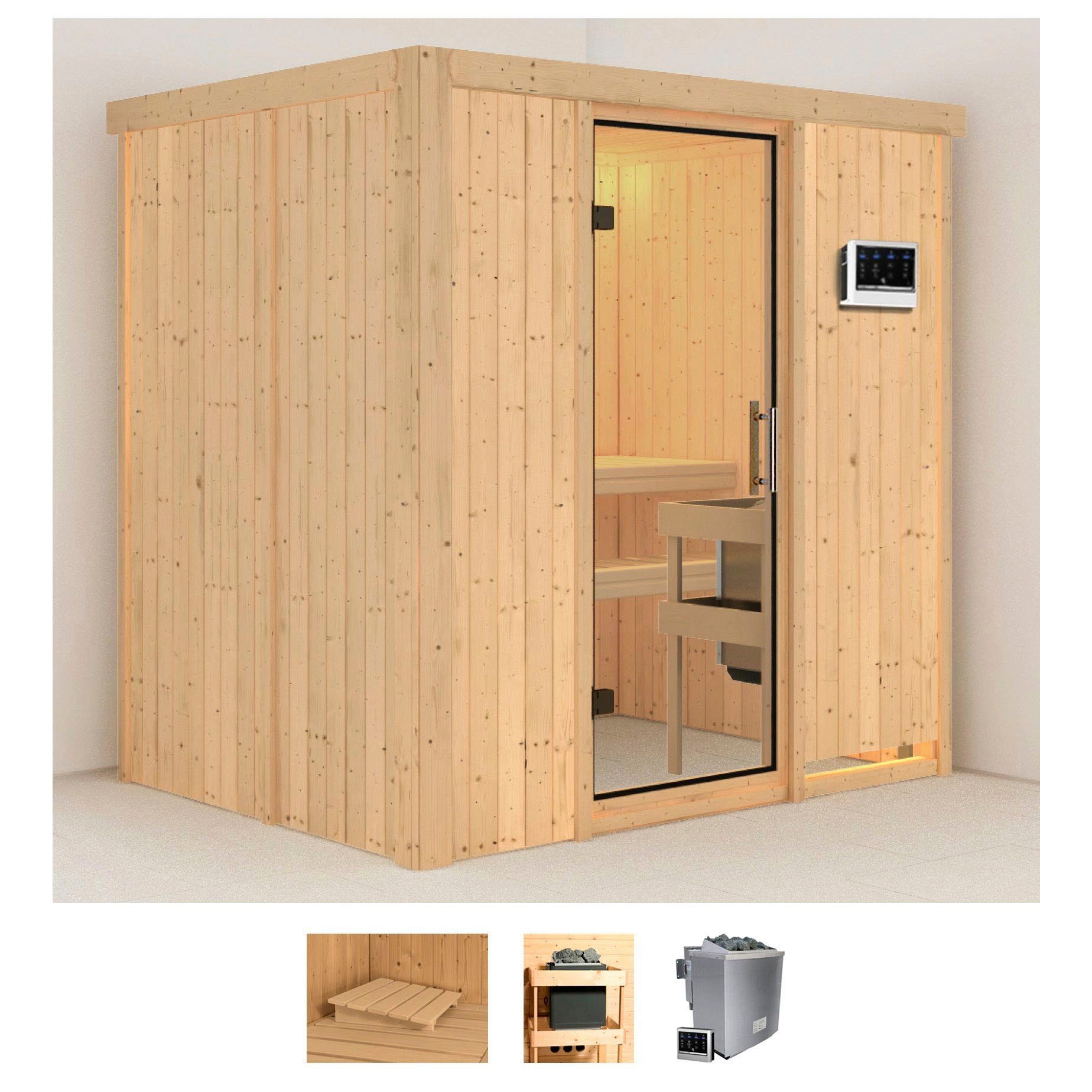 Karibu Sauna »Bedine« Set, 9 KW-Bio-Ofen mit externer Steuerung günstig online kaufen