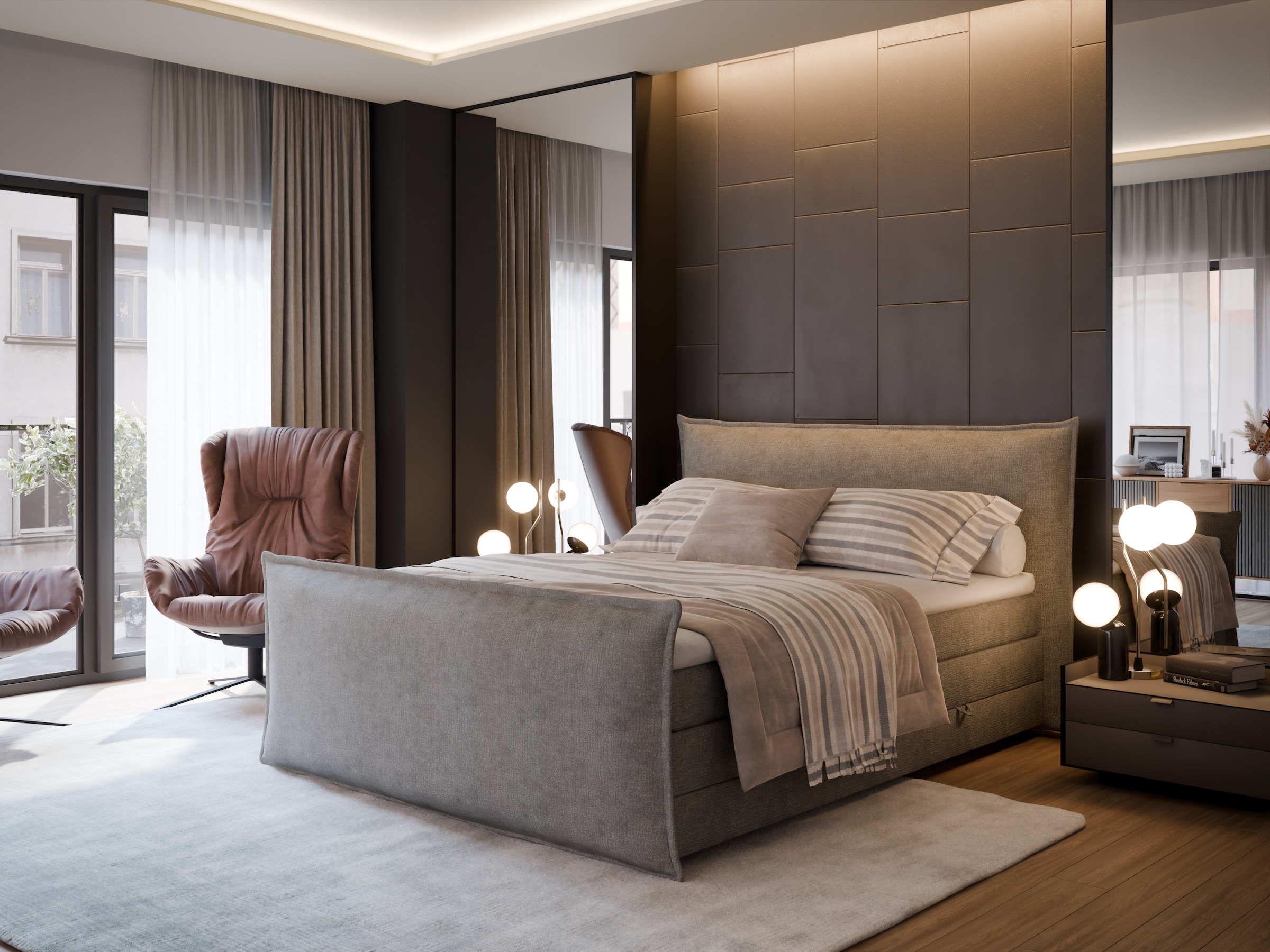 FORTE Boxspringbett »Harmonie inkl. Bettkasten und Topper, Kopf- und Fußteil in Kissenoptik« in den Breiten 140cm, 160cm und 180cm erhältlich