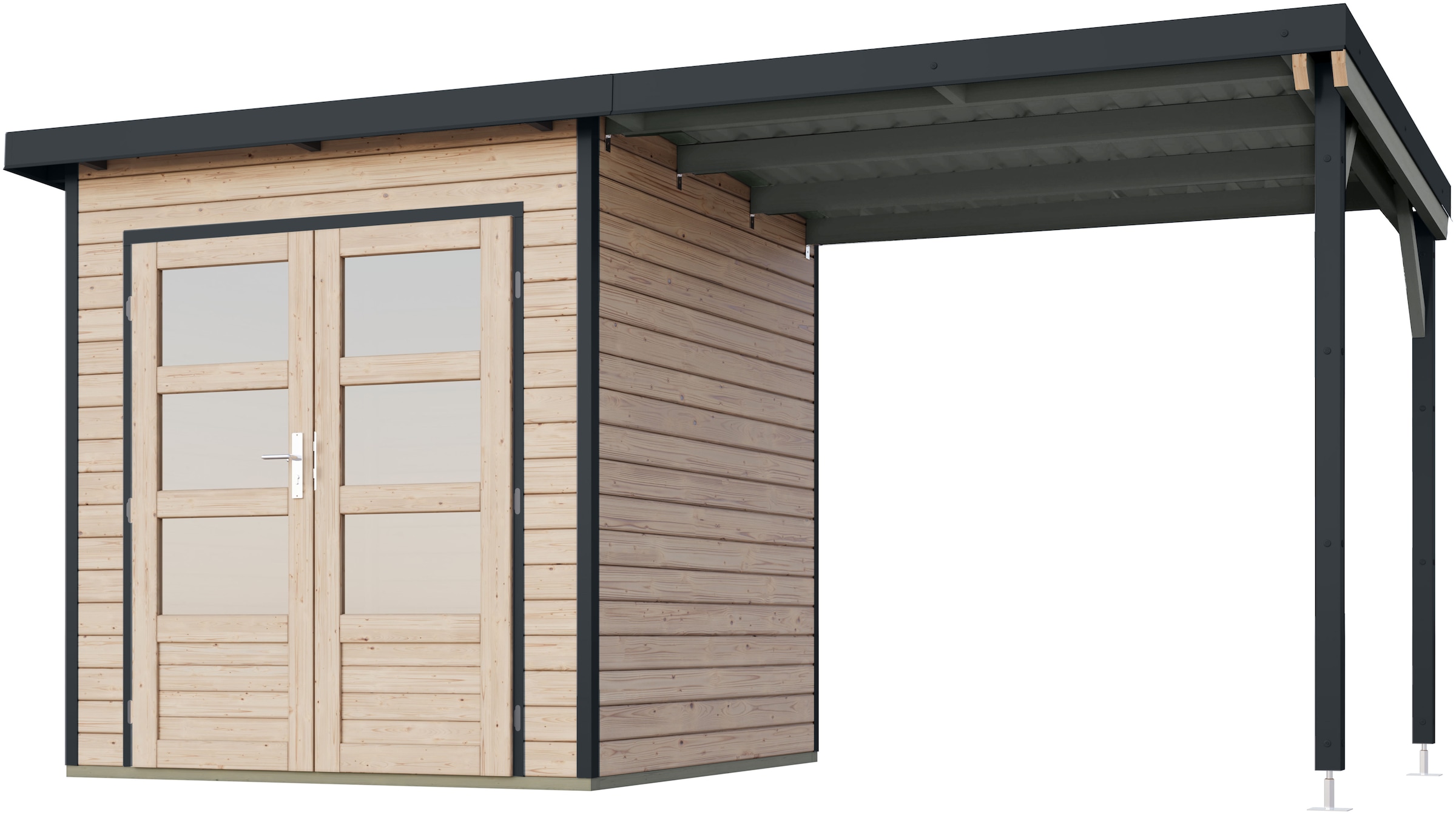 Karibu Gartenhaus »Plutino 1  SET, in verschiedenen Farben« inkl. Anbaudach