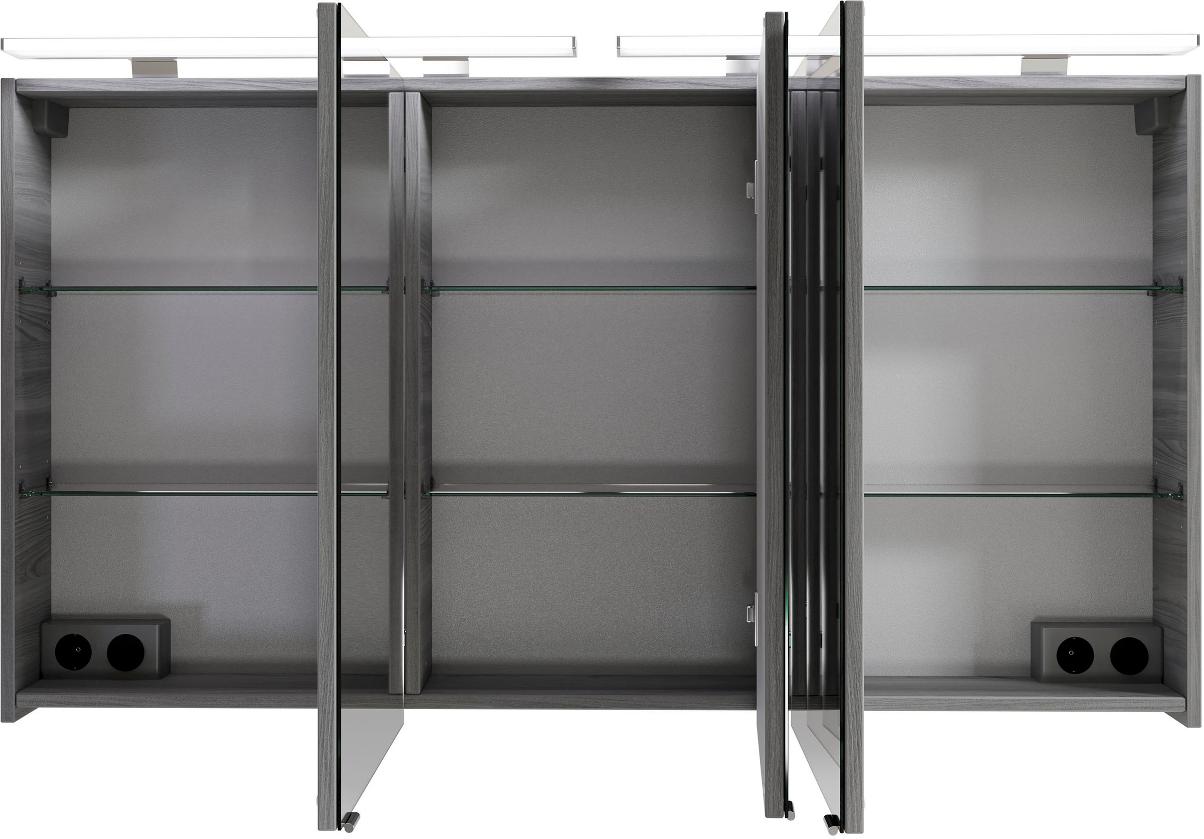 Saphir Badmöbel-Set »Serie 6025 2-teilig Mineralmarmor-Waschtisch mit LED-Spiegelschrank«, (2 St.), Waschplatz 132cm breit, 4 Schubladen, 2 Spiegel-Türen, inkl Türdämpfer