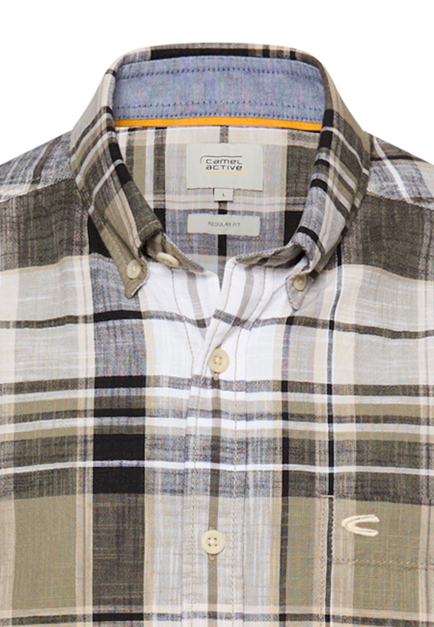 camel active Kurzarmhemd mit Button-Down-Kragen und im Karo-Look
