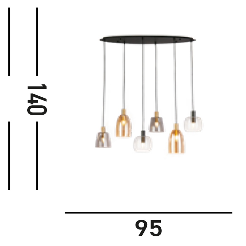 Searchlight Hängeleuchte »Hängeleuchte Divine, 6-flammig«, 6 flammig, Leuchtmittel E14 | ohne Leuchtmittel, Glas in drei Variationen