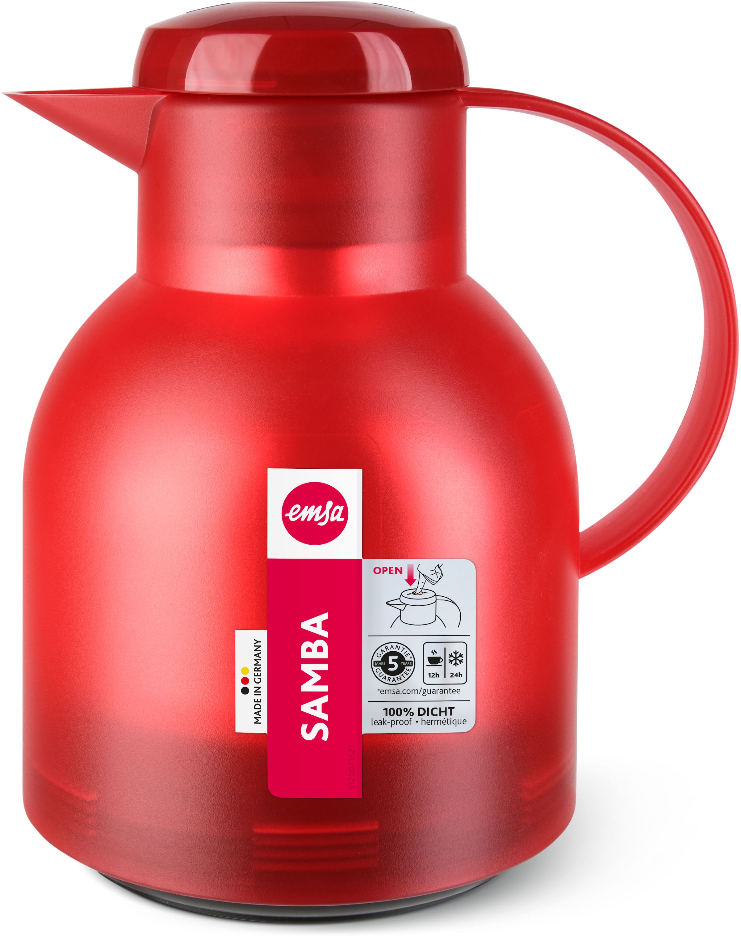 Emsa Isolierkanne »Samba«, 1 l, zeitloses Design, einfacher Knopfdruck, 24h kalt, 12h warm