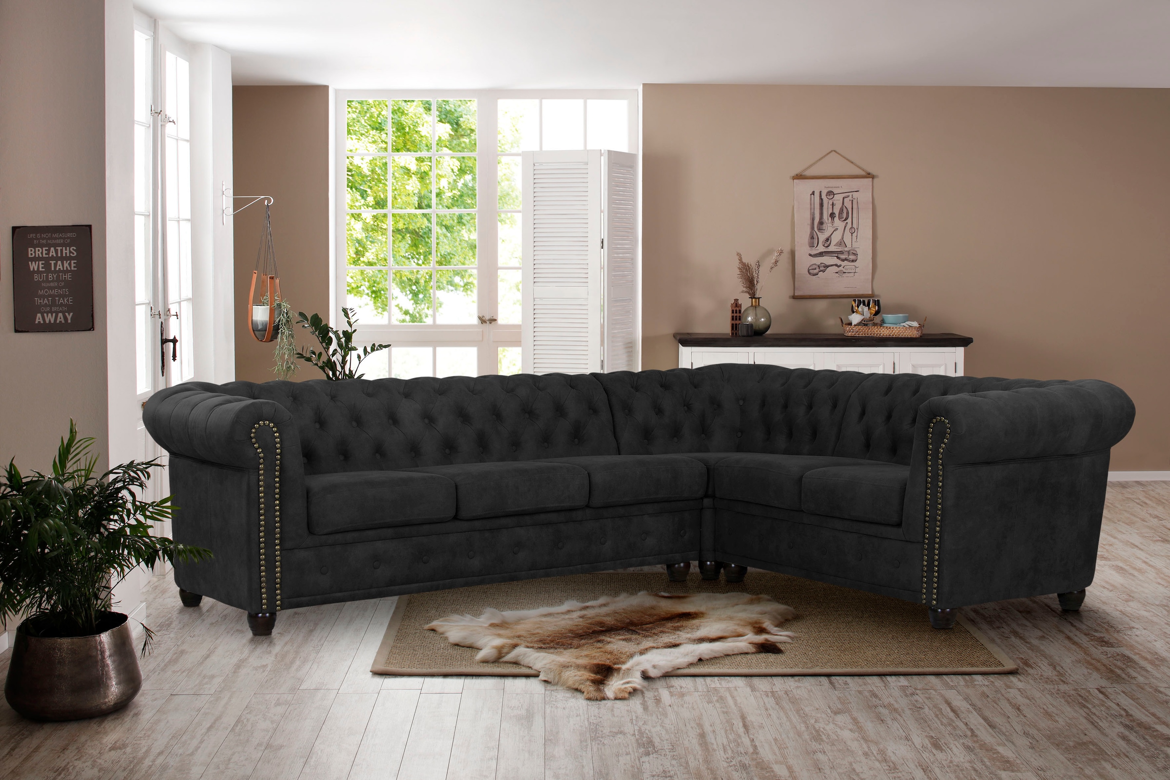 Home affaire Chesterfield-Sofa "Rysum L-Form", Chesterfield-Optik, langer S günstig online kaufen