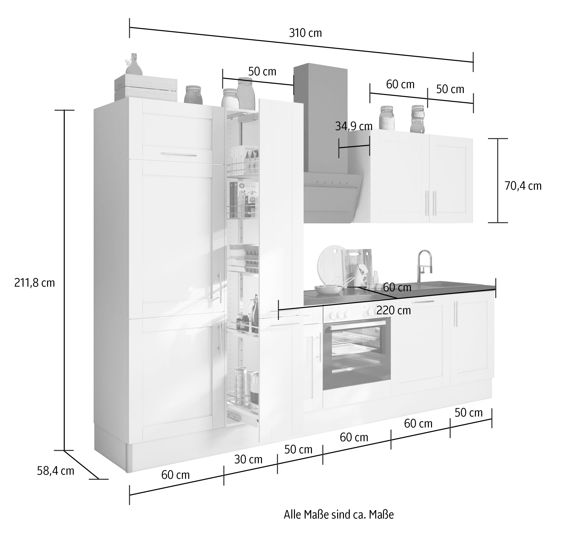 Küche »Ahus«, cm,wahlweise OPTIFIT Funktion auf 310 kaufen Close E-Geräten,MDF Breite Raten mit Fronten,Soft