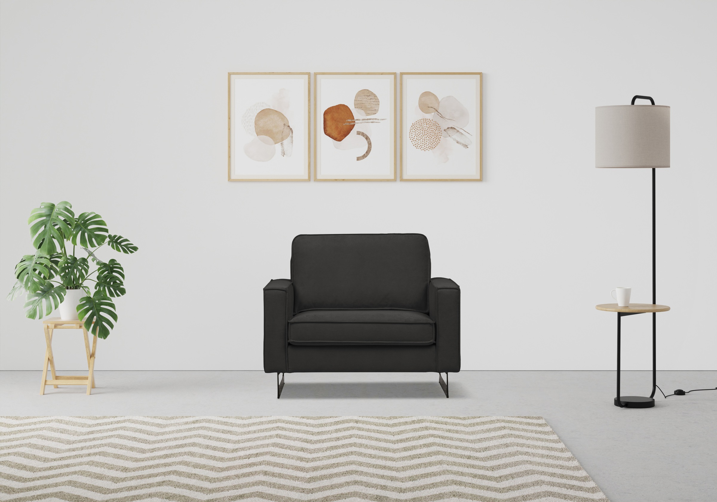 Places of Style Loveseat »Pinto 105 cm, Cord, Chenille, Lederoptik«, mit Keder, Metallfüßen und auch in Cord Bezug erhältlich